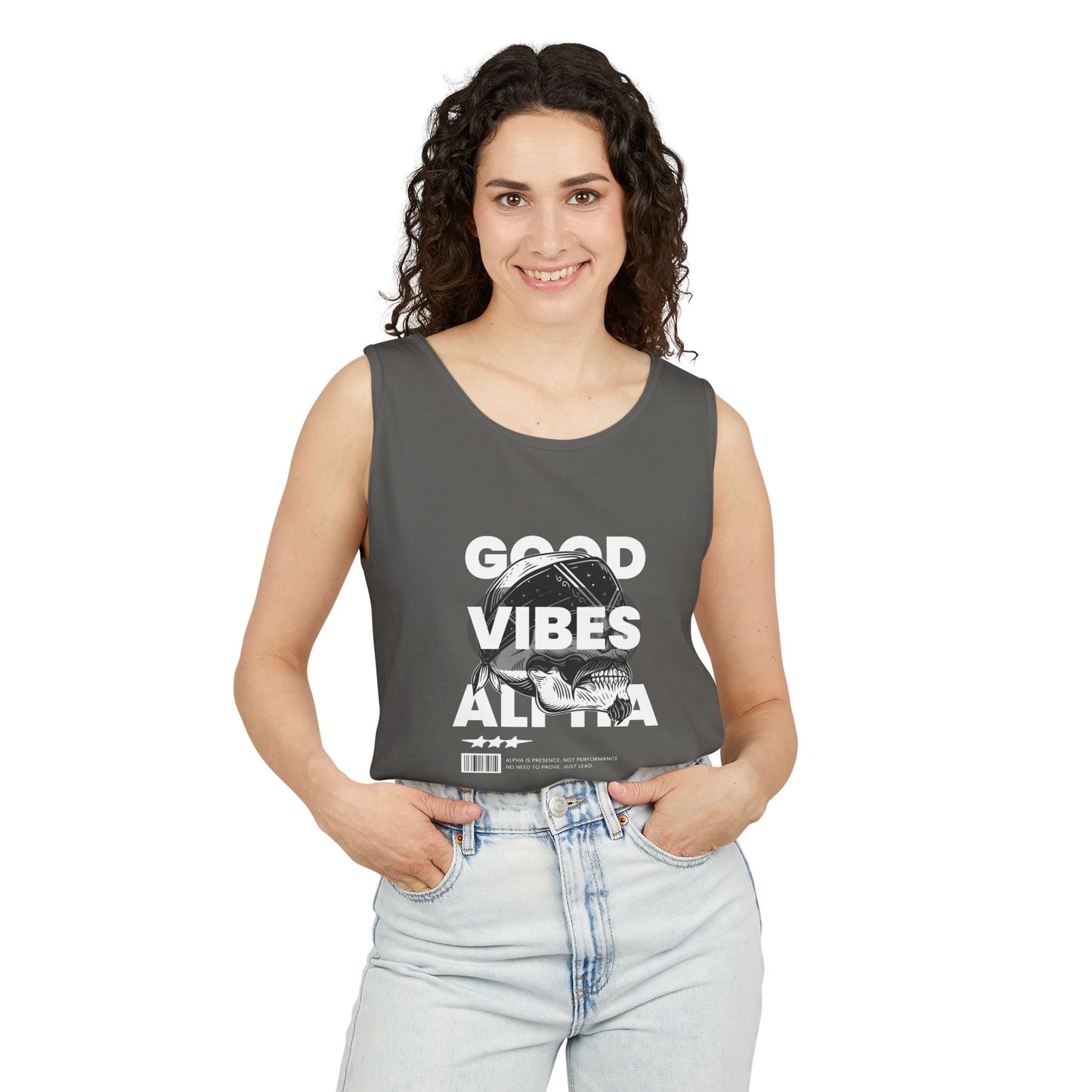 Alpha Presence Unisex Garment-Dyed Tank Top – Summer Fit for Beach Days, Relaxed Casual Wear, Travel Outfit