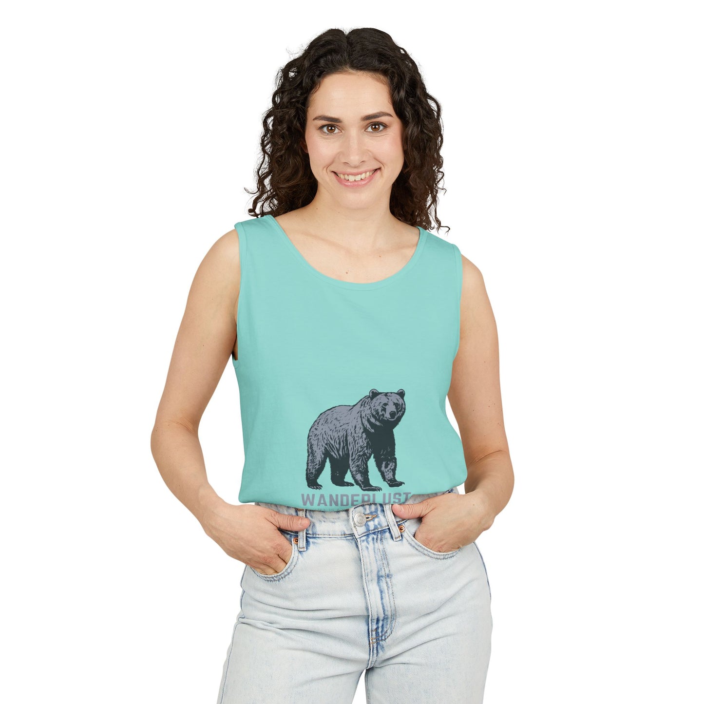 Wanderlust (Grey) Unisex Garment-Dyed Tank Top, Summer Style, Casual Wear, Gifts for Him, Athleisure, Relaxed Fit