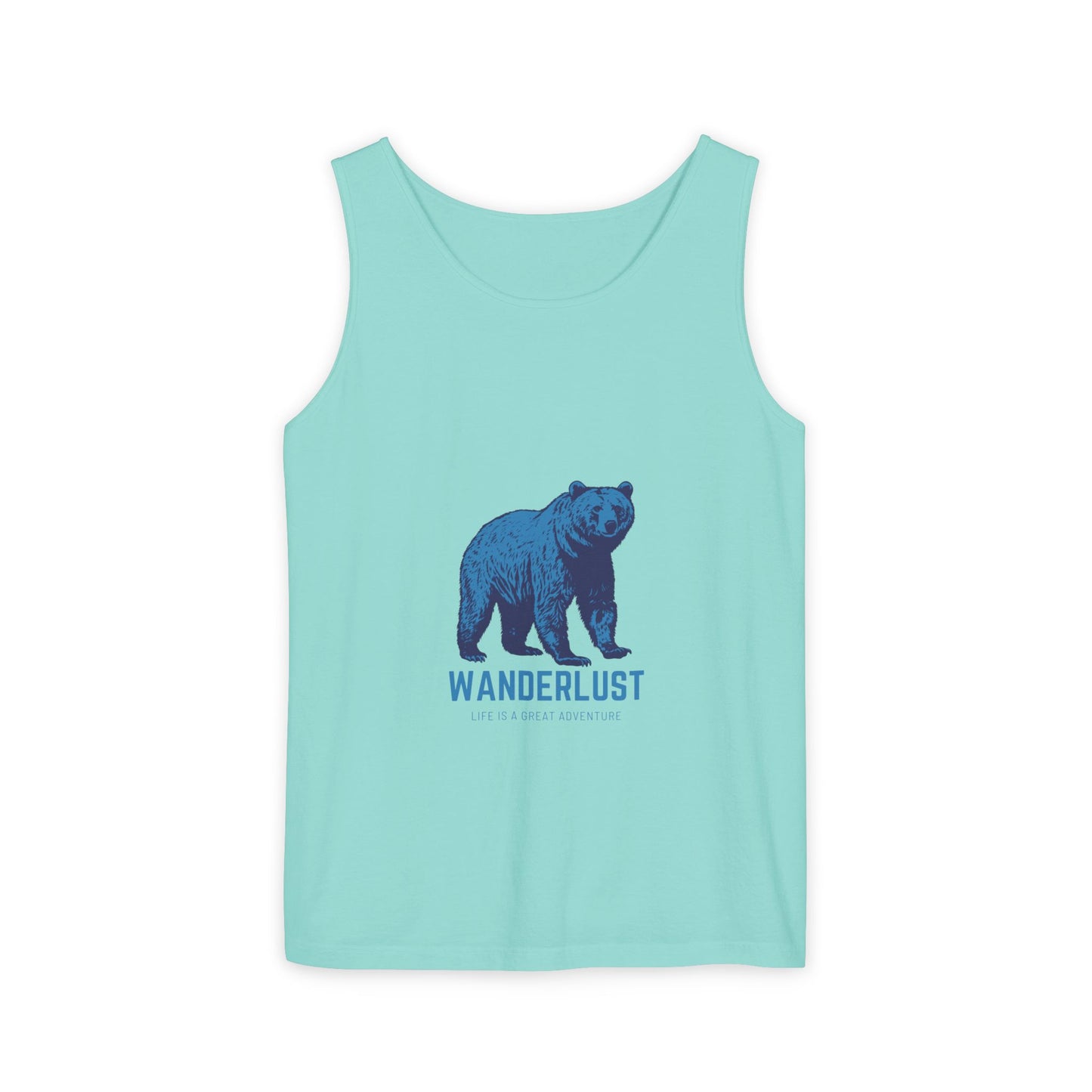 Wanderlust (Blue) Unisex Garment-Dyed Tank Top, Summer Style, Casual Wear, Gifts for Him, Athleisure, Relaxed Fit