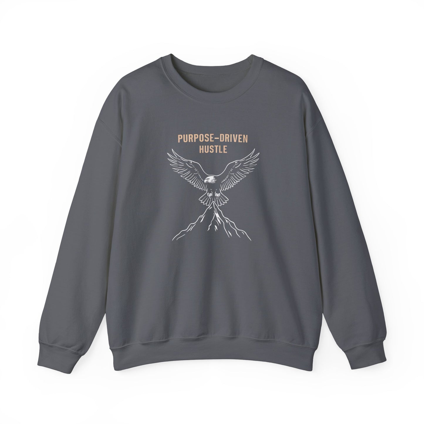 Purpose-Driven Hustle Crewneck Sweatshirt – Eagle on Summit Design, Heavyweight Cotton Blend, Durable & Warm Fleece