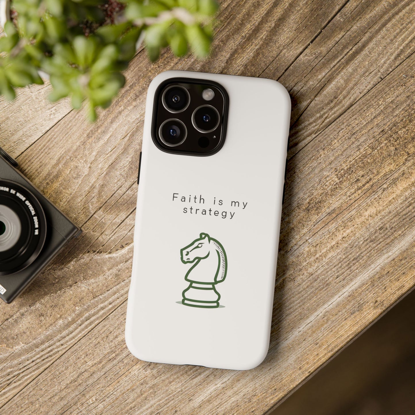 Faith Is My Strategy Phone Case - Knight Chess Piece Design for iPhone 12 to iPhone 16