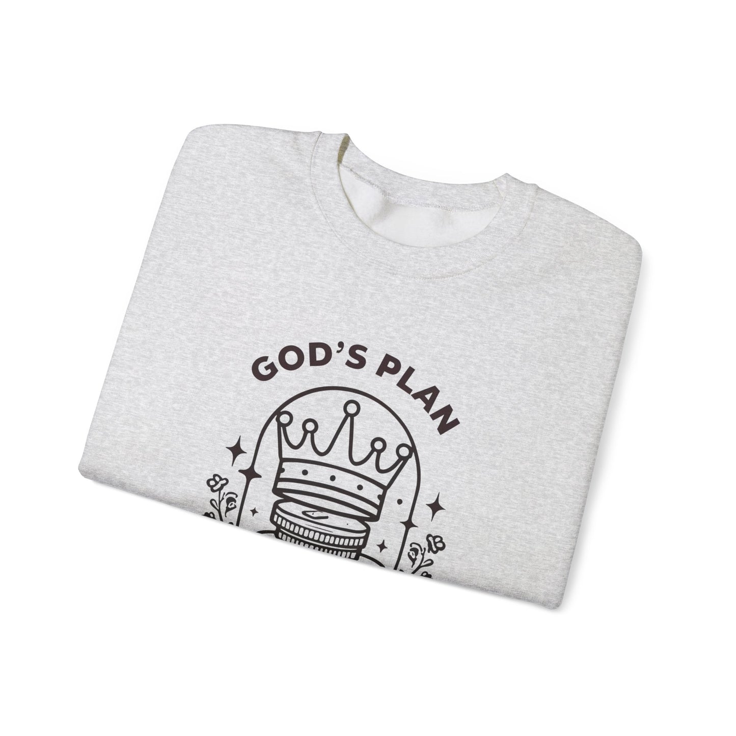 God's Plan Crown Crewneck Sweatshirt – Soft & Cozy Unisex Pullover with Faith-Inspired Royalty Design for Casual & Everyday Wear