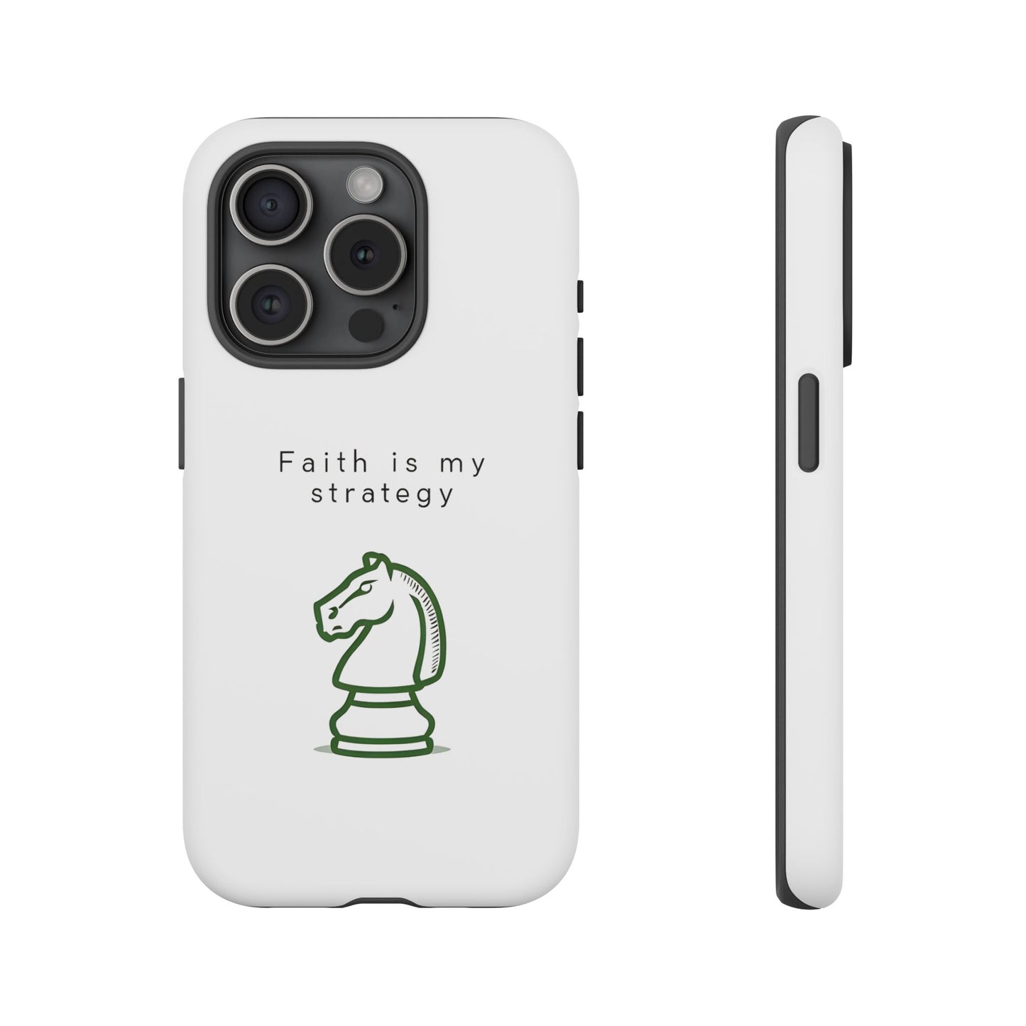 Faith Is My Strategy Phone Case - Knight Chess Piece Design for iPhone 12 to iPhone 16