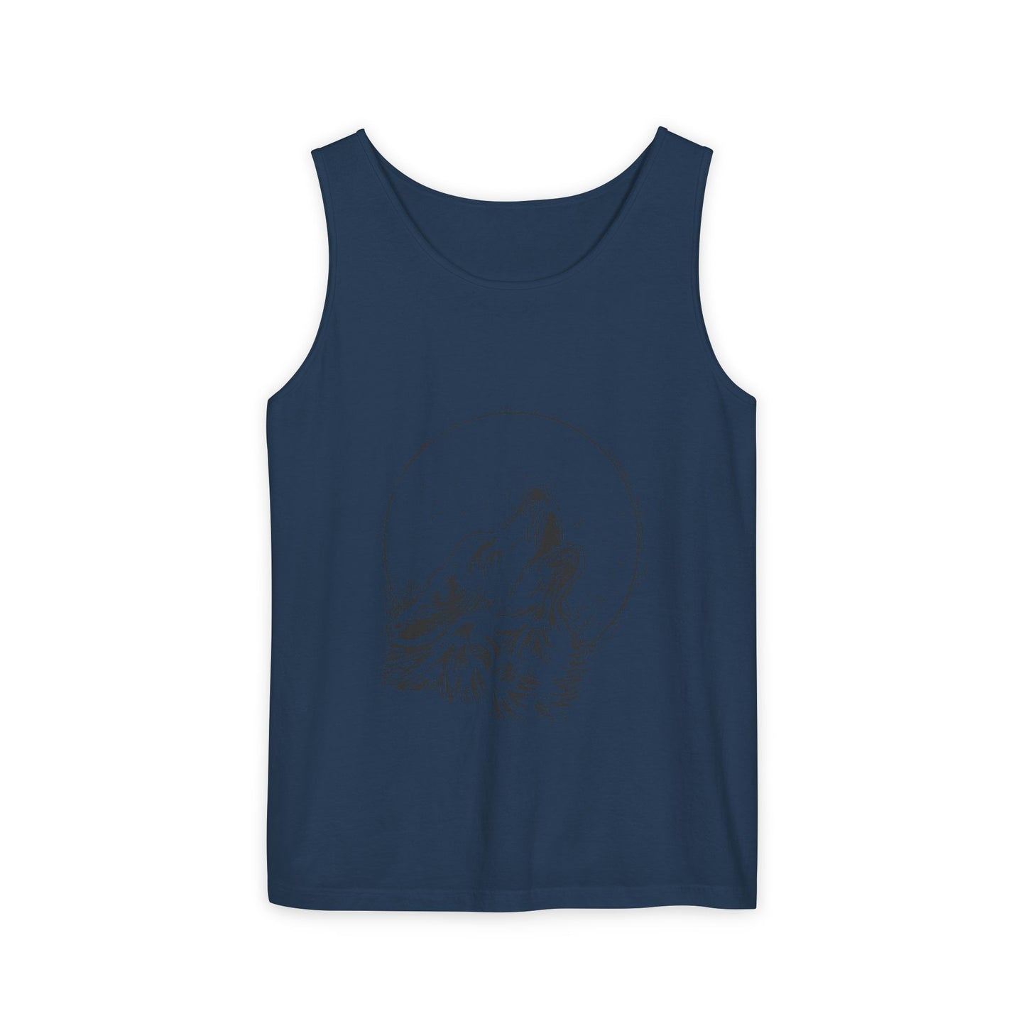 Howling Wolf (Black) Unisex Garment-Dyed Tank Top, Summer Style, Casual Wear, Gifts for Him, Athleisure, Relaxed Fit