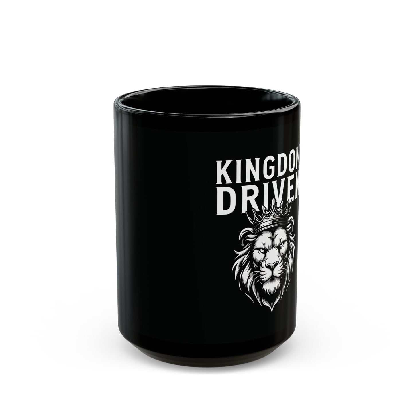 Kingdom Driven Black Ceramic Mug – Inspirational Lion Design – Christian Leadership Coffee Cup – 11oz & 15oz