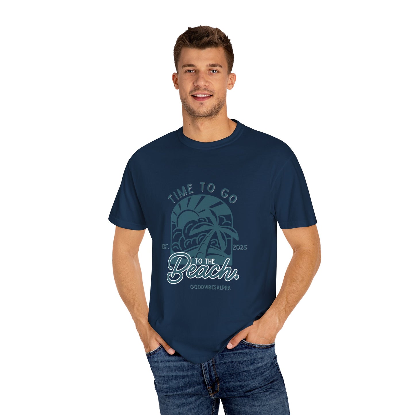 Beach Time Unisex T-Shirt – Garment-Dyed Retro Tee for Summer Trips, Vacations, Casual Wear, Travel Outfit