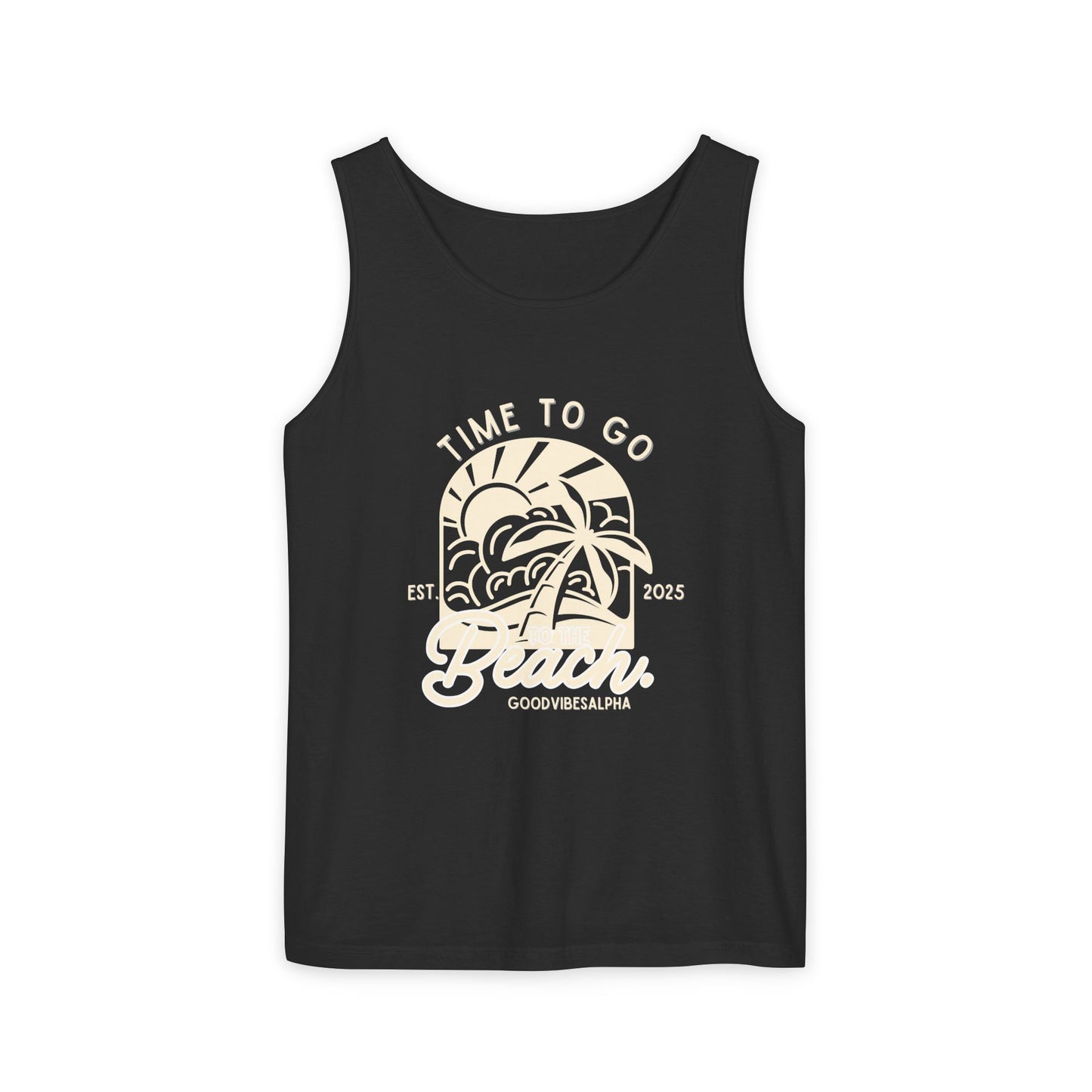 Beach Time (Ivory) Unisex Garment-Dyed Tank Top – Summer Fit for Beach Days, Relaxed Casual Wear, Travel Outfit