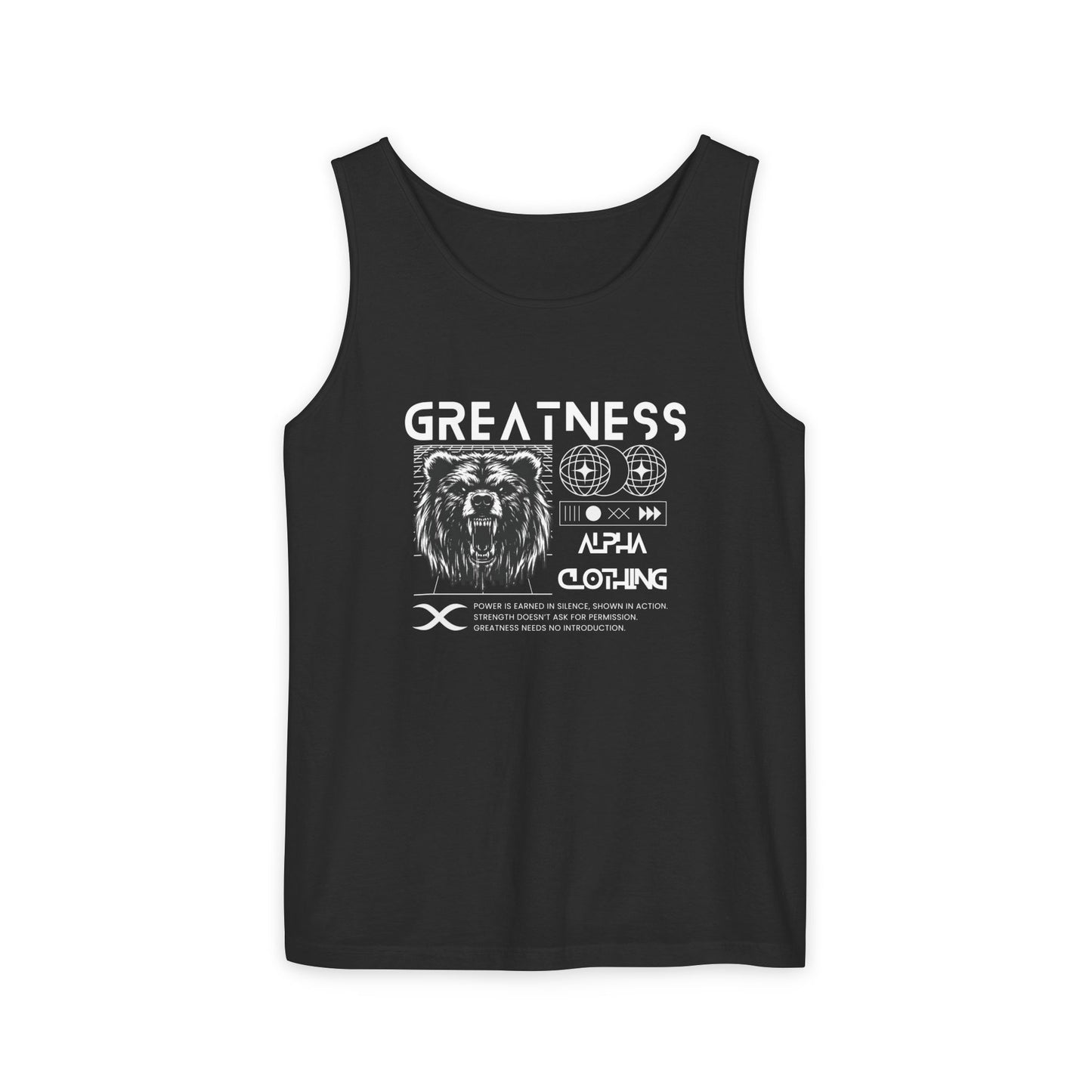 Greatness (White) Unisex Garment-Dyed Tank Top, Summer Style, Casual Wear, Gifts for Him, Athleisure, Relaxed Fit