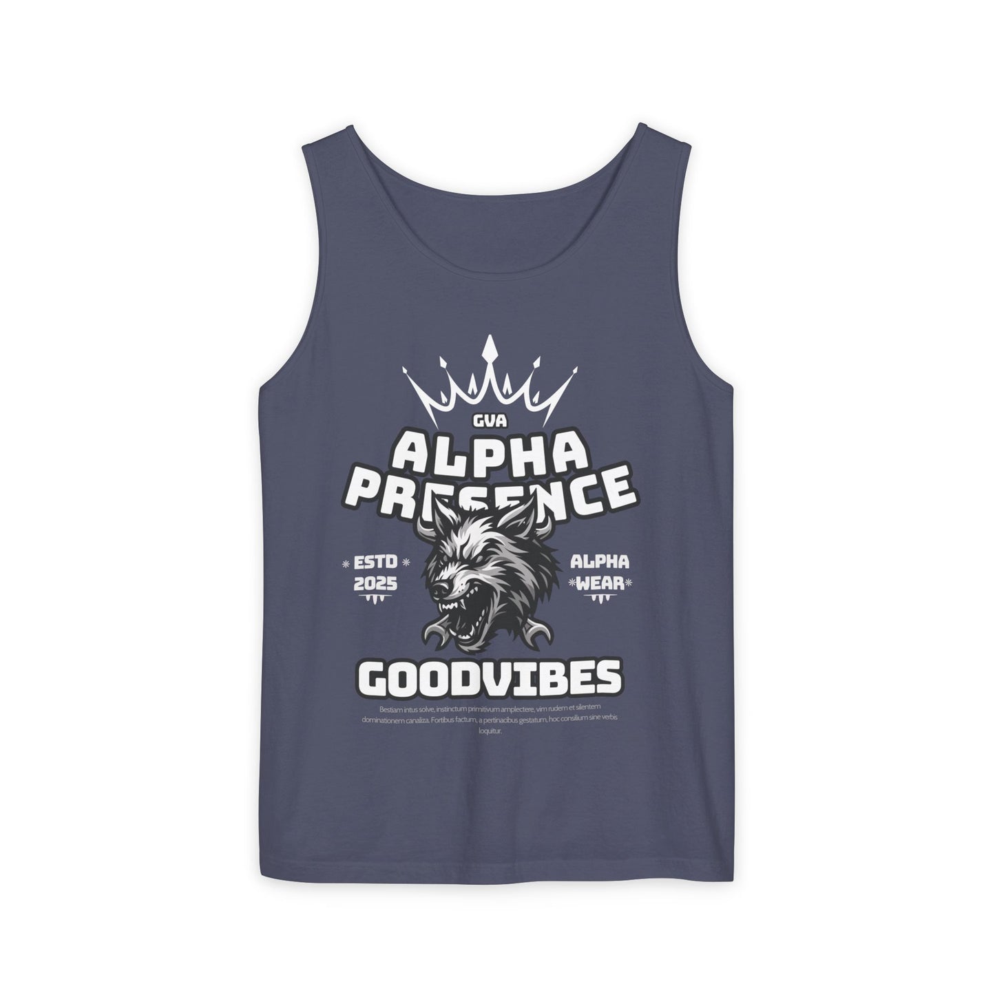 Alpha Presence (Wolf) Unisex Garment-Dyed Tank Top – Summer Style, Casual Wear, Gifts for Him, Athleisure, Relaxed Fit