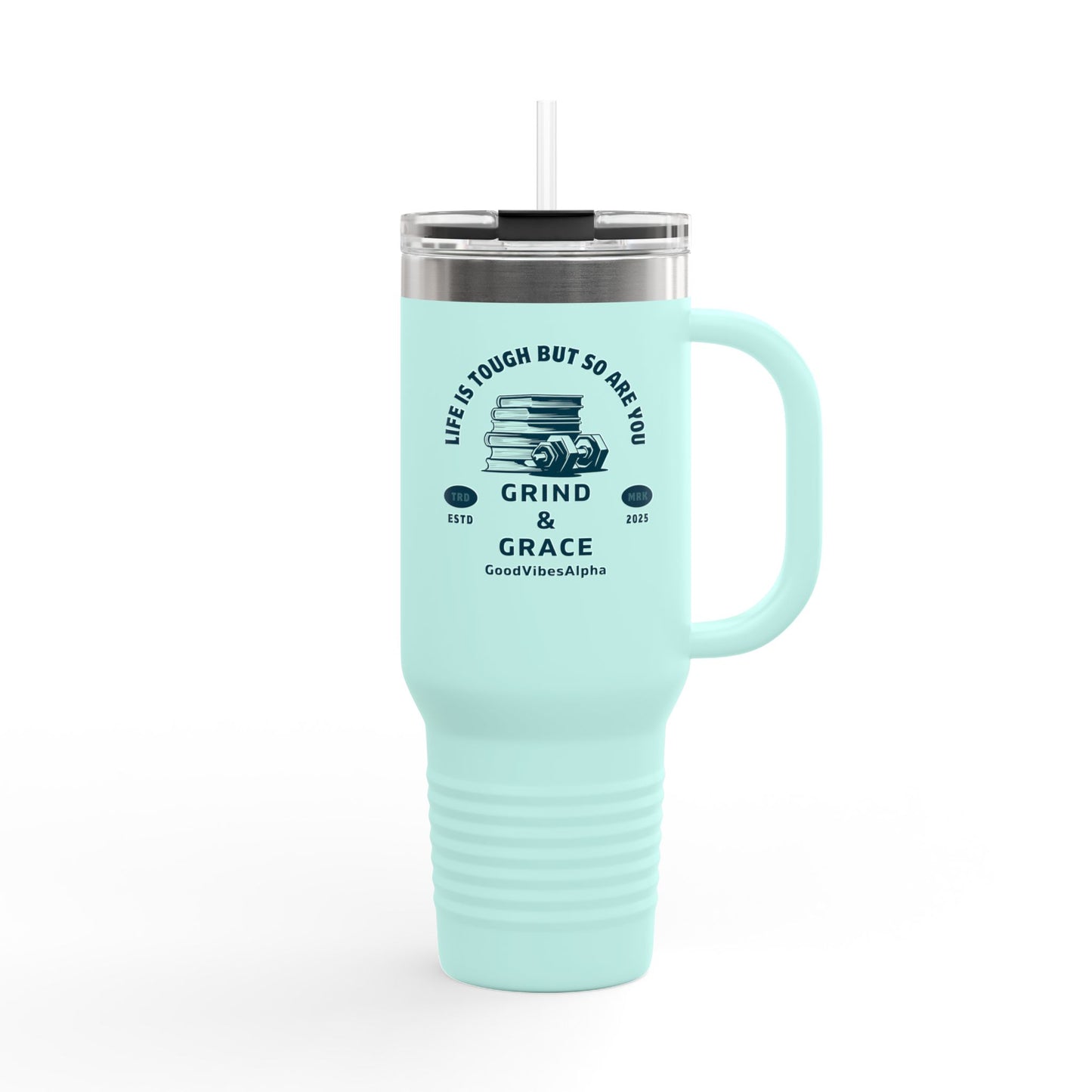 Grind & Grace Insulated Travel Mug – 40oz Stainless Steel, Leak-Proof & Double-Wall Insulated