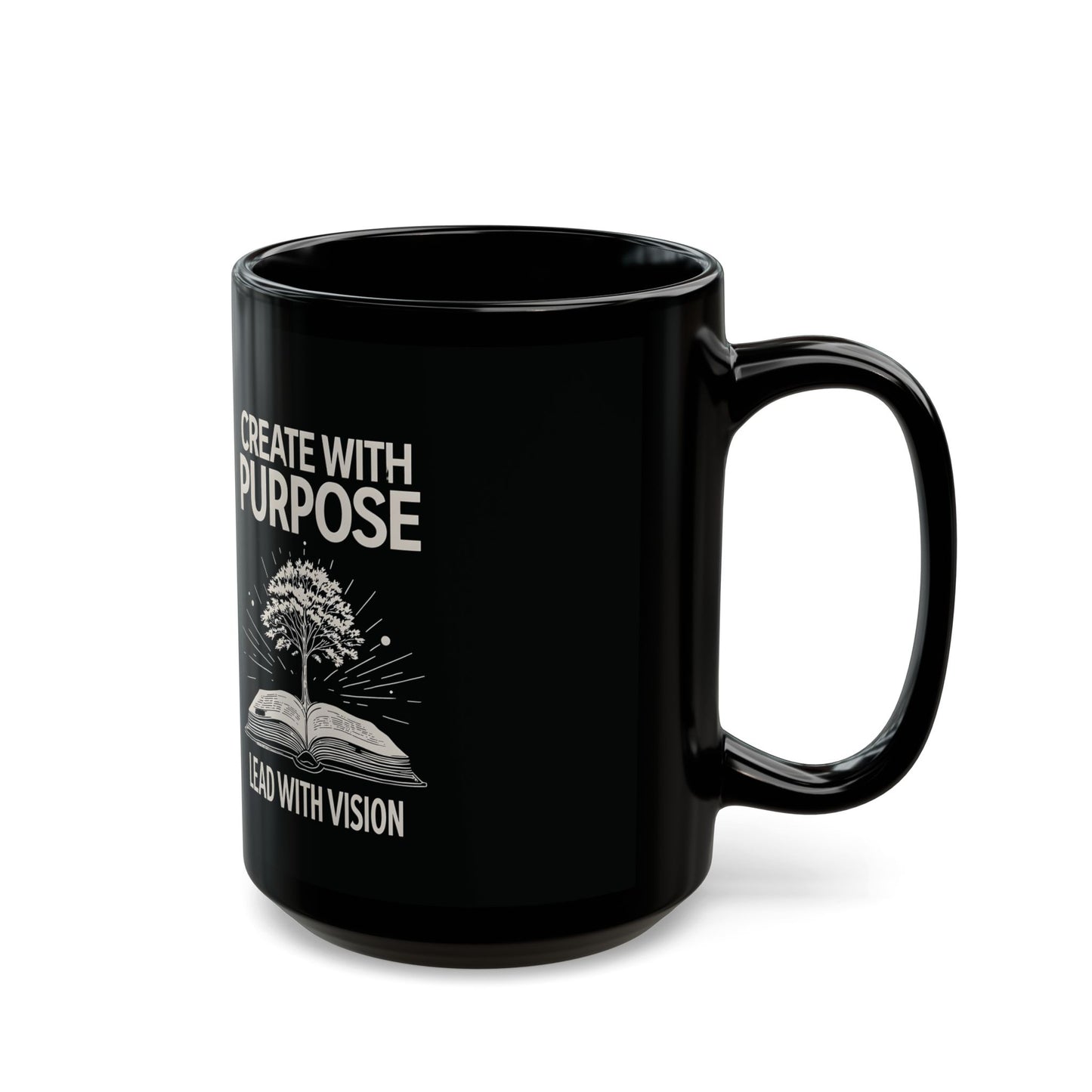 Create with Purpose Black Ceramic Coffee Mug – Faith-Inspired Design – 11oz & 15oz Cup for Home, Office, Gifts