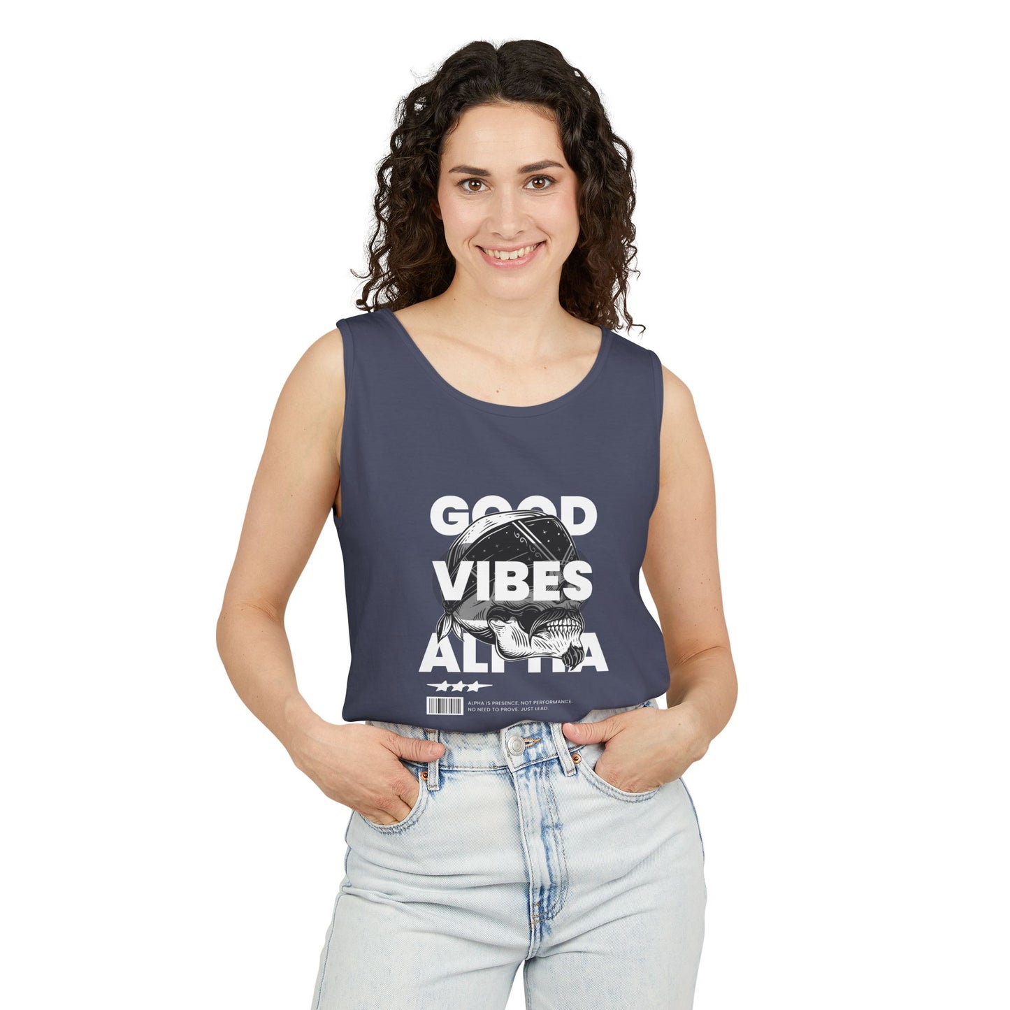 Alpha Presence Unisex Garment-Dyed Tank Top – Summer Fit for Beach Days, Relaxed Casual Wear, Travel Outfit
