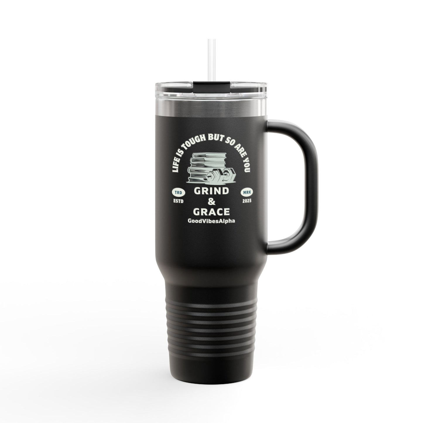 Grind & Grace Insulated Travel Mug – 40oz Stainless Steel, Leak-Proof & Double-Wall Insulated
