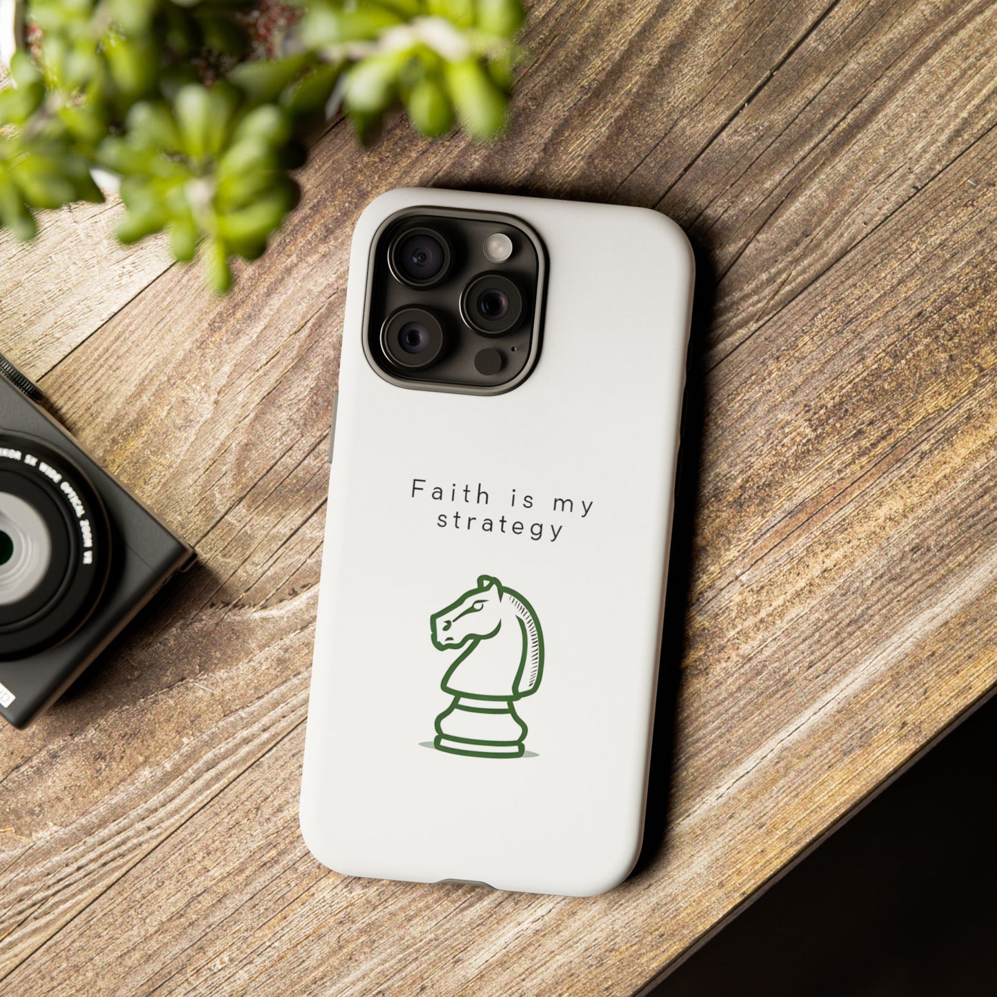Faith Is My Strategy Phone Case - Knight Chess Piece Design for iPhone 12 to iPhone 16