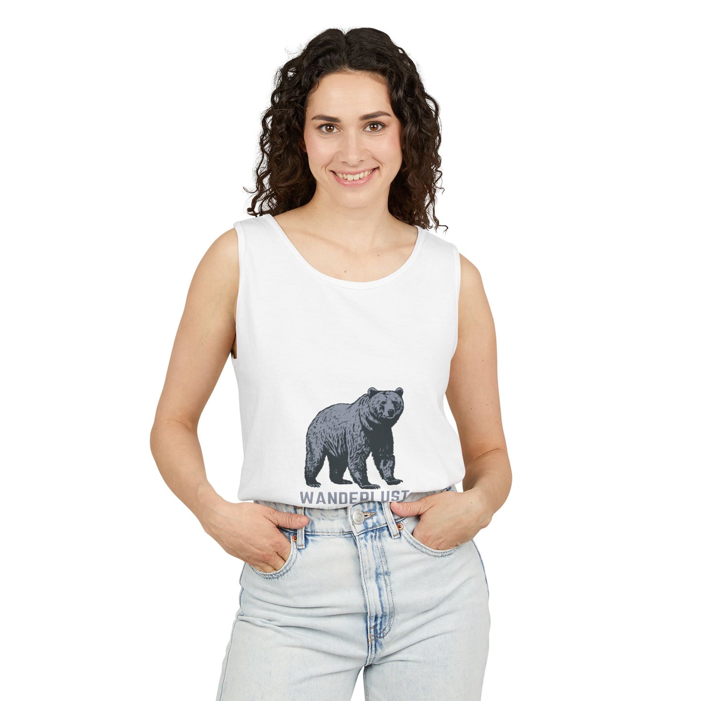 Wanderlust (Grey) Unisex Garment-Dyed Tank Top, Summer Style, Casual Wear, Gifts for Him, Athleisure, Relaxed Fit