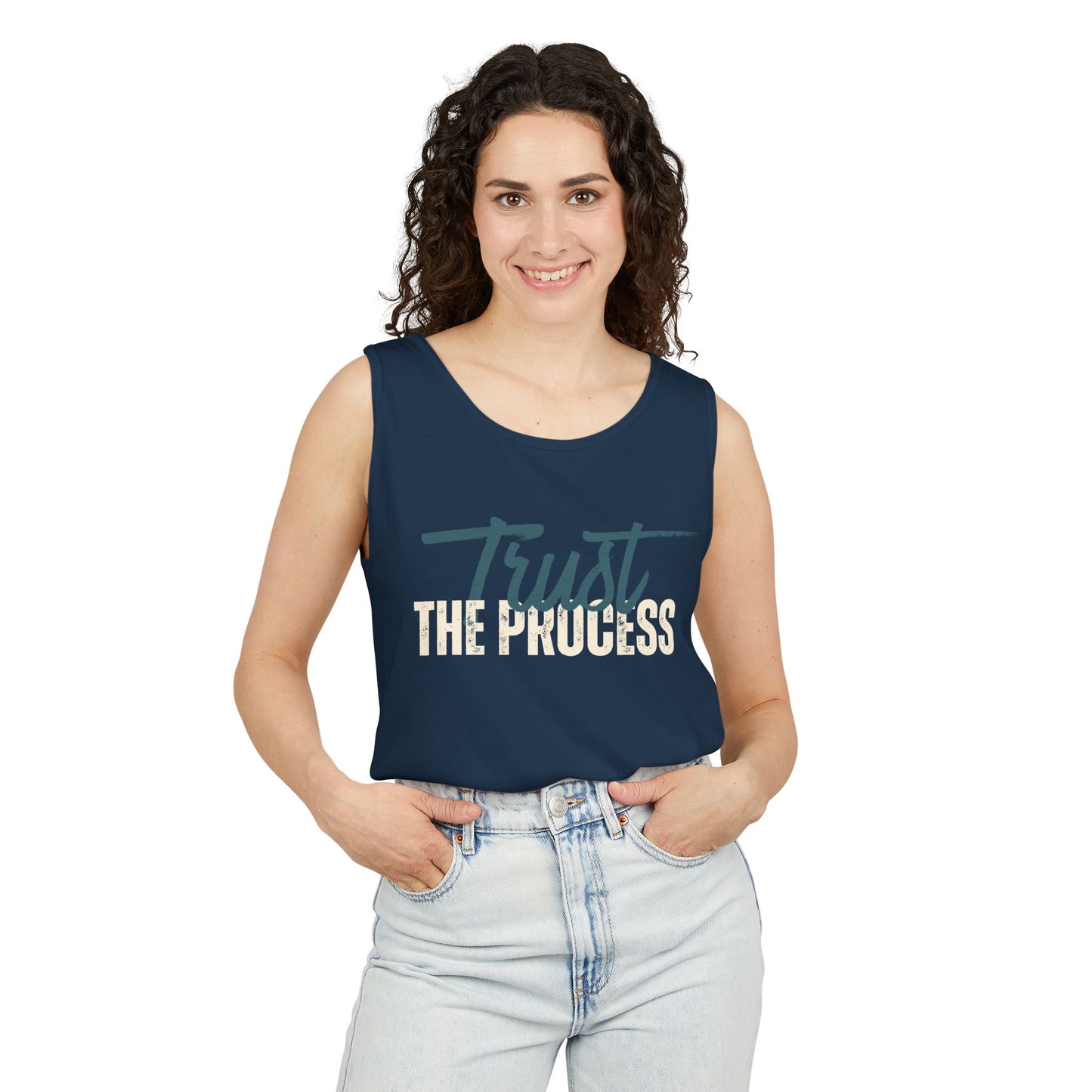Trust The Process Unisex Garment-Dyed Tank Top, Summer Style, Casual Wear, Gifts for Him, Athleisure, Relaxed Fit