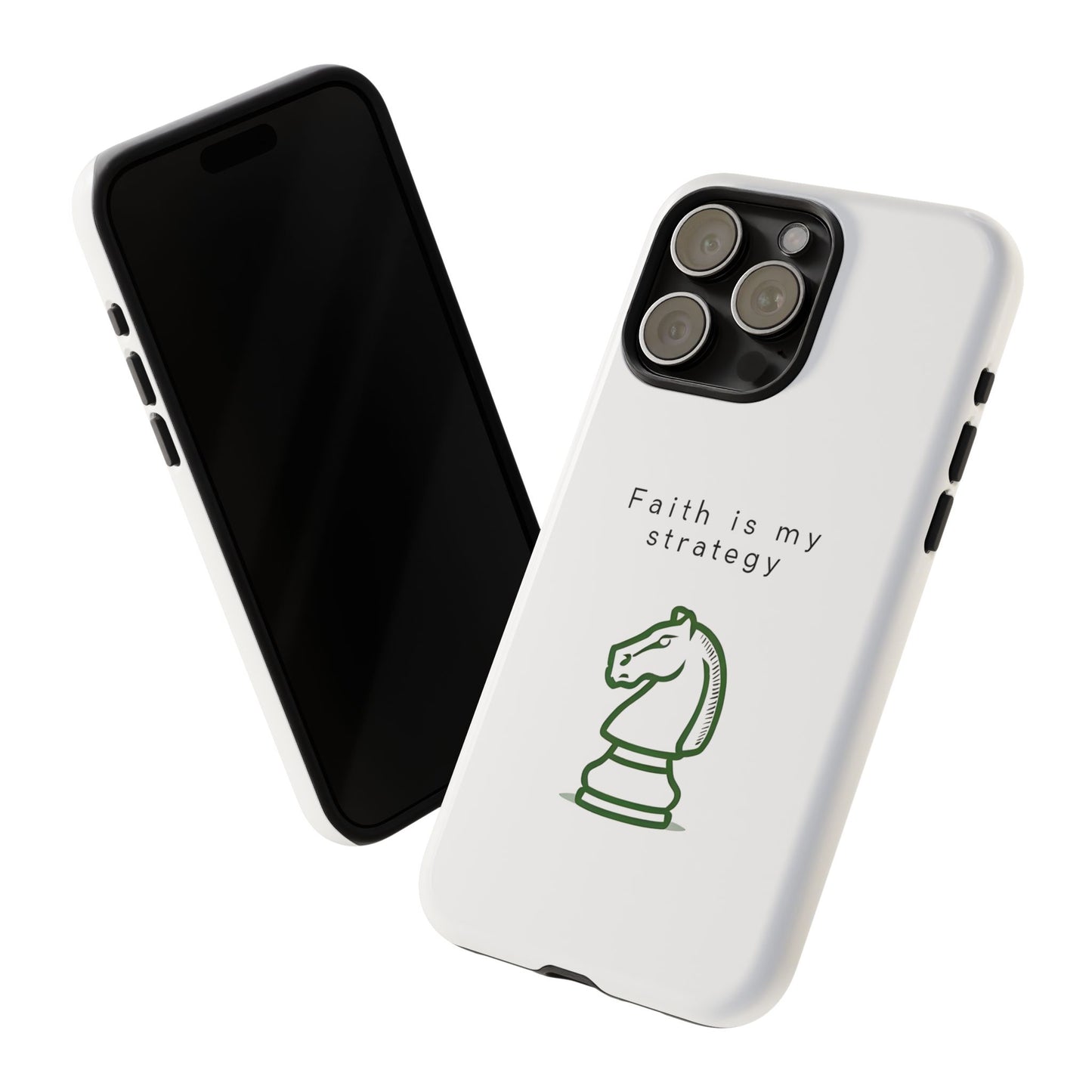 Faith Is My Strategy Phone Case - Knight Chess Piece Design for iPhone 12 to iPhone 16