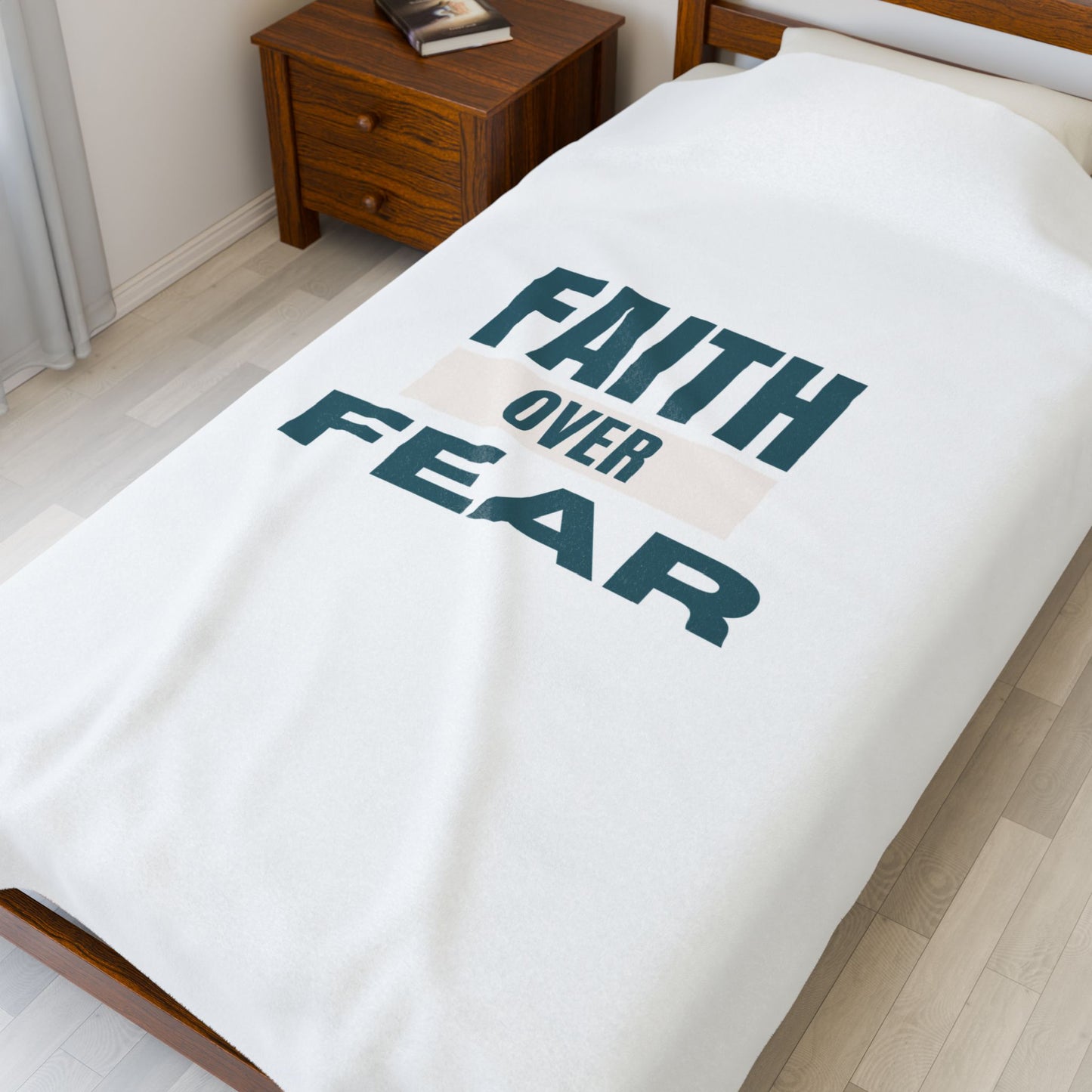 Faith over Fear Velveteen Plush Blanket – Ultra-Soft, Warm & Durable for Home & Gifts