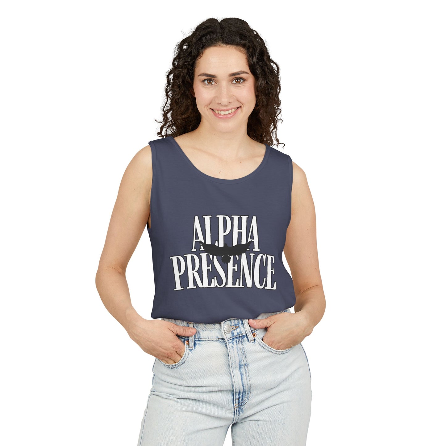 Alpha Presence Unisex Garment-Dyed Tank Top – Summer Style, Casual Wear, Gifts for Him, Athleisure, Relaxed Fit