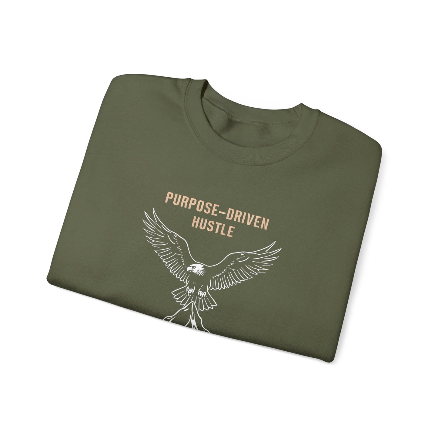 Purpose-Driven Hustle Crewneck Sweatshirt – Eagle on Summit Design, Heavyweight Cotton Blend, Durable & Warm Fleece