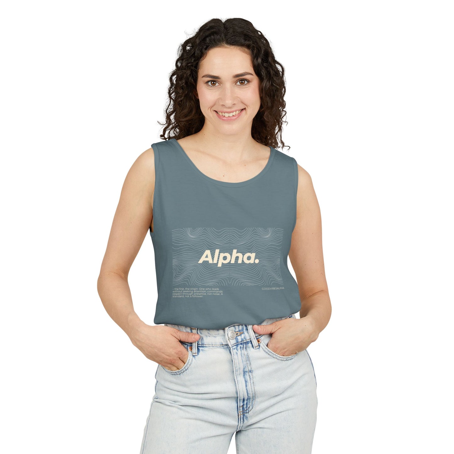 Alpha Waves (Ivory)Unisex Garment-Dyed Tank Top – Summer Fit for Beach Days, Relaxed Casual Wear, Travel Outfit