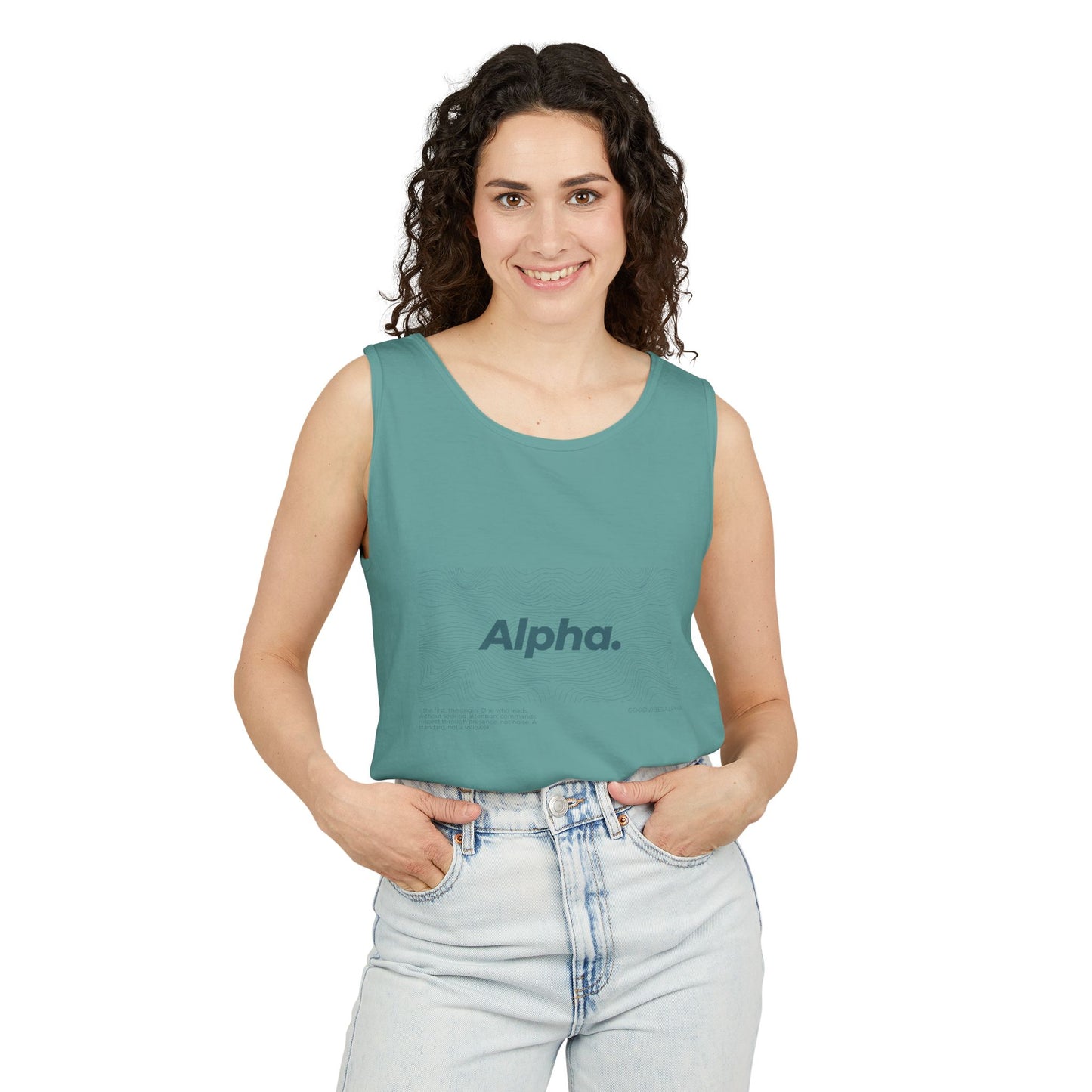Alpha Waves Unisex Garment-Dyed Tank Top – Summer Fit for Beach Days, Relaxed Casual Wear, Travel Outfit