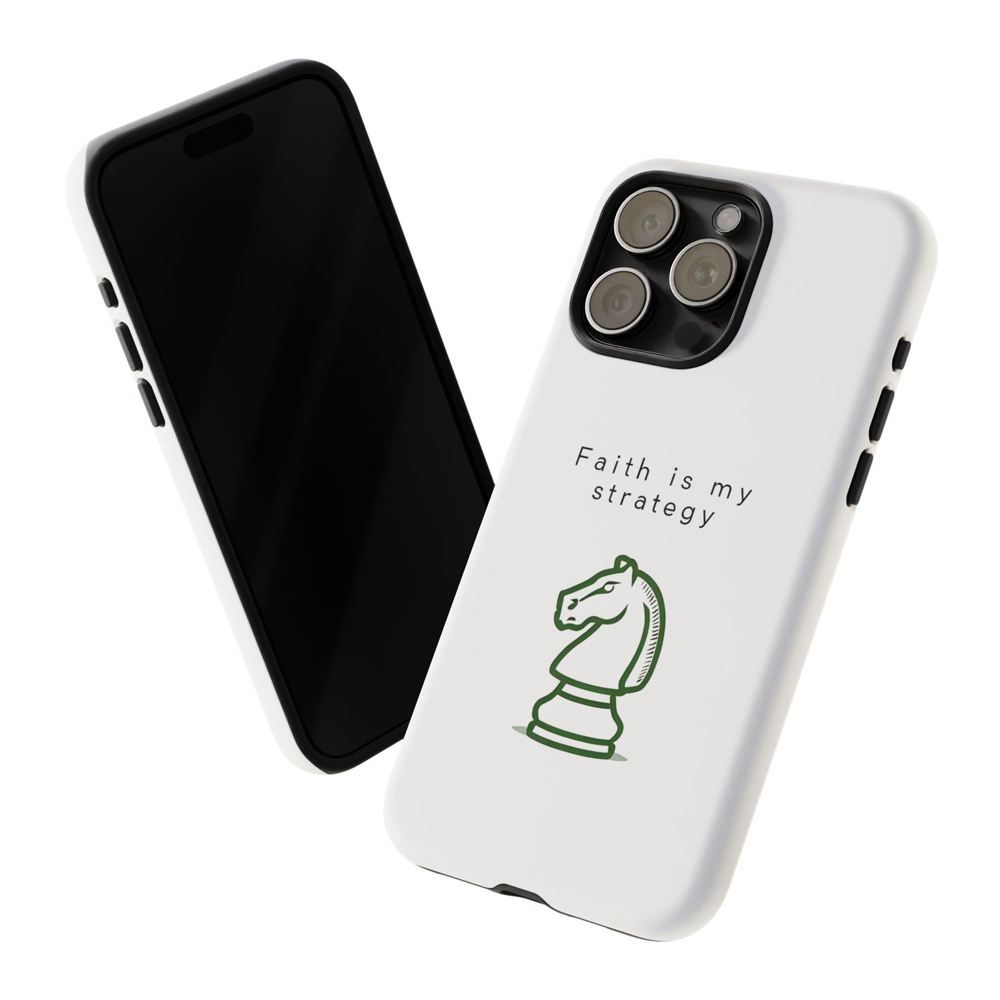 Faith Is My Strategy Phone Case - Knight Chess Piece Design for iPhone 12 to iPhone 16