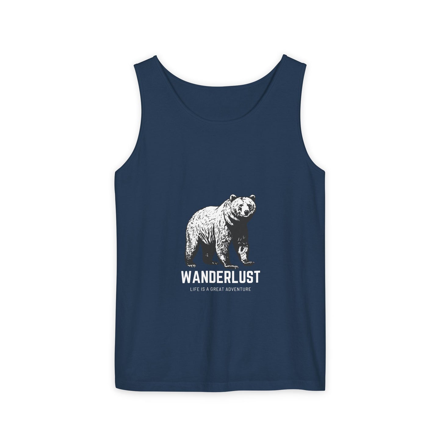 Wanderlust (Black) Unisex Garment-Dyed Tank Top, Summer Style, Casual Wear, Gifts for Him, Athleisure, Relaxed Fit