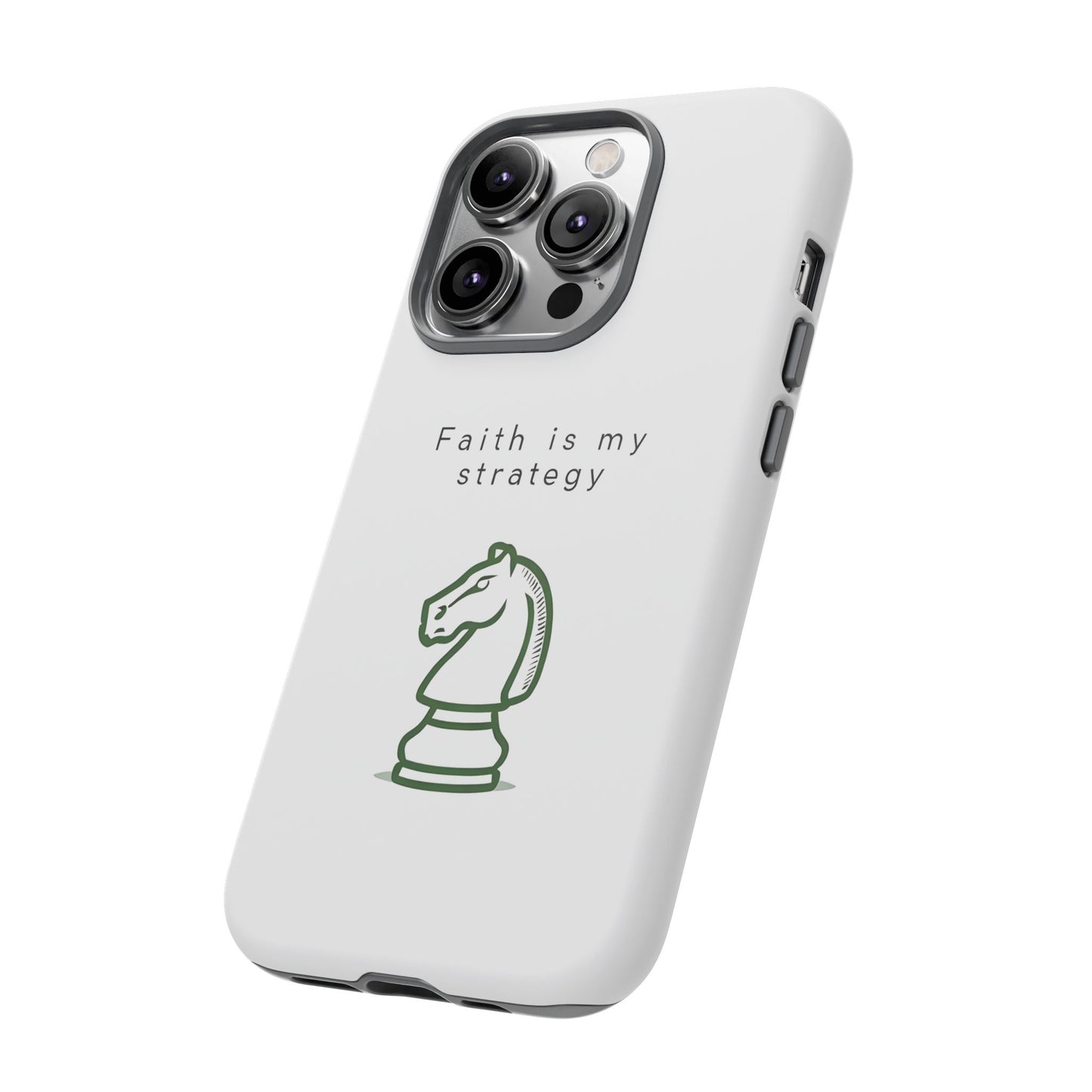 Faith Is My Strategy Phone Case - Knight Chess Piece Design for iPhone 12 to iPhone 16