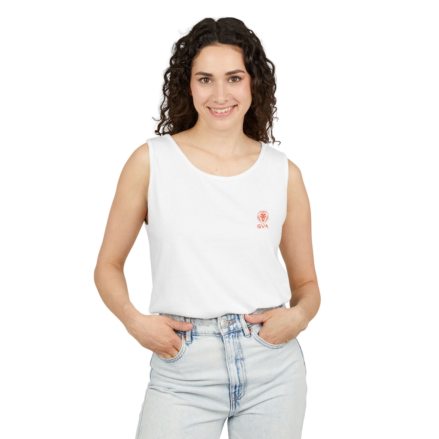 Good Vibes Alpha Orange Unisex Garment-Dyed Tank Top – Summer Style, Casual Wear, Gifts for Him, Athleisure, Relaxed Fit