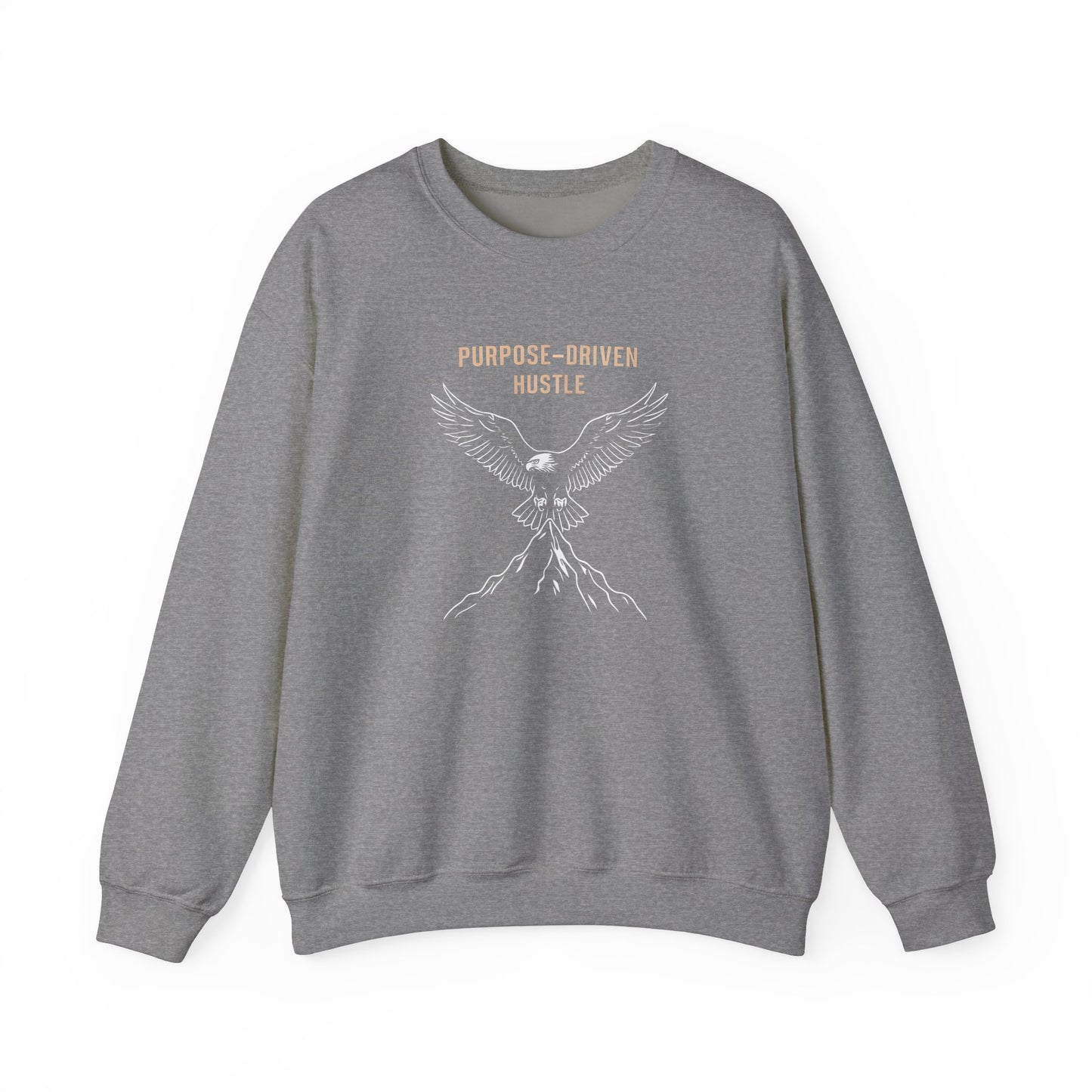 Purpose-Driven Hustle Crewneck Sweatshirt – Eagle on Summit Design, Heavyweight Cotton Blend, Durable & Warm Fleece