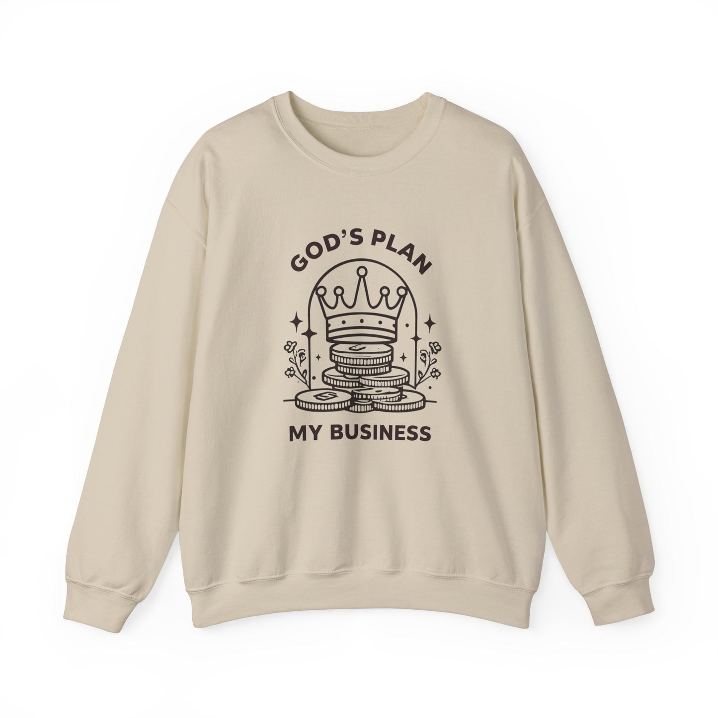 God's Plan Crown Crewneck Sweatshirt – Soft & Cozy Unisex Pullover with Faith-Inspired Royalty Design for Casual & Everyday Wear