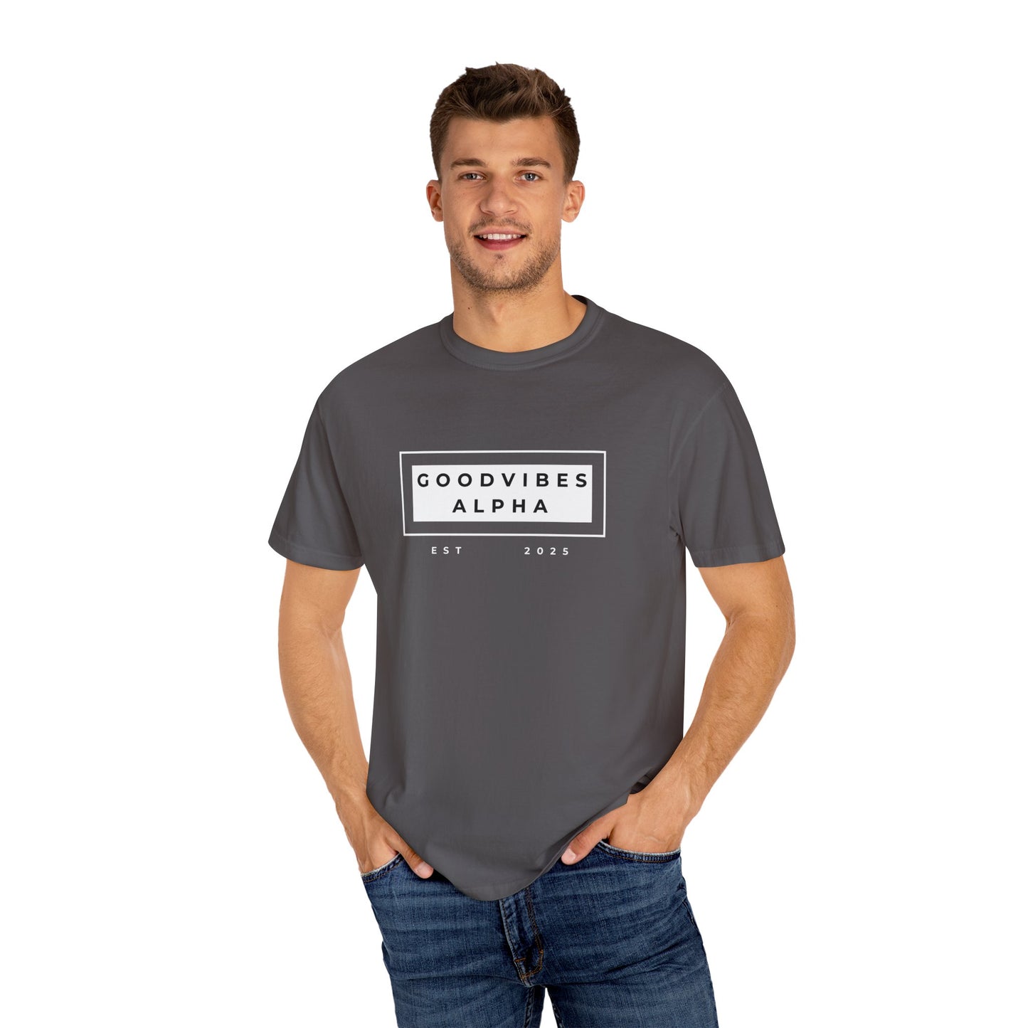 Good Vibes Alpha 25 Unisex Garment-Dyed T-Shirt – Casual Everyday Fit, Streetwear Vibes, Gift for Him or Her, Soft Cotton