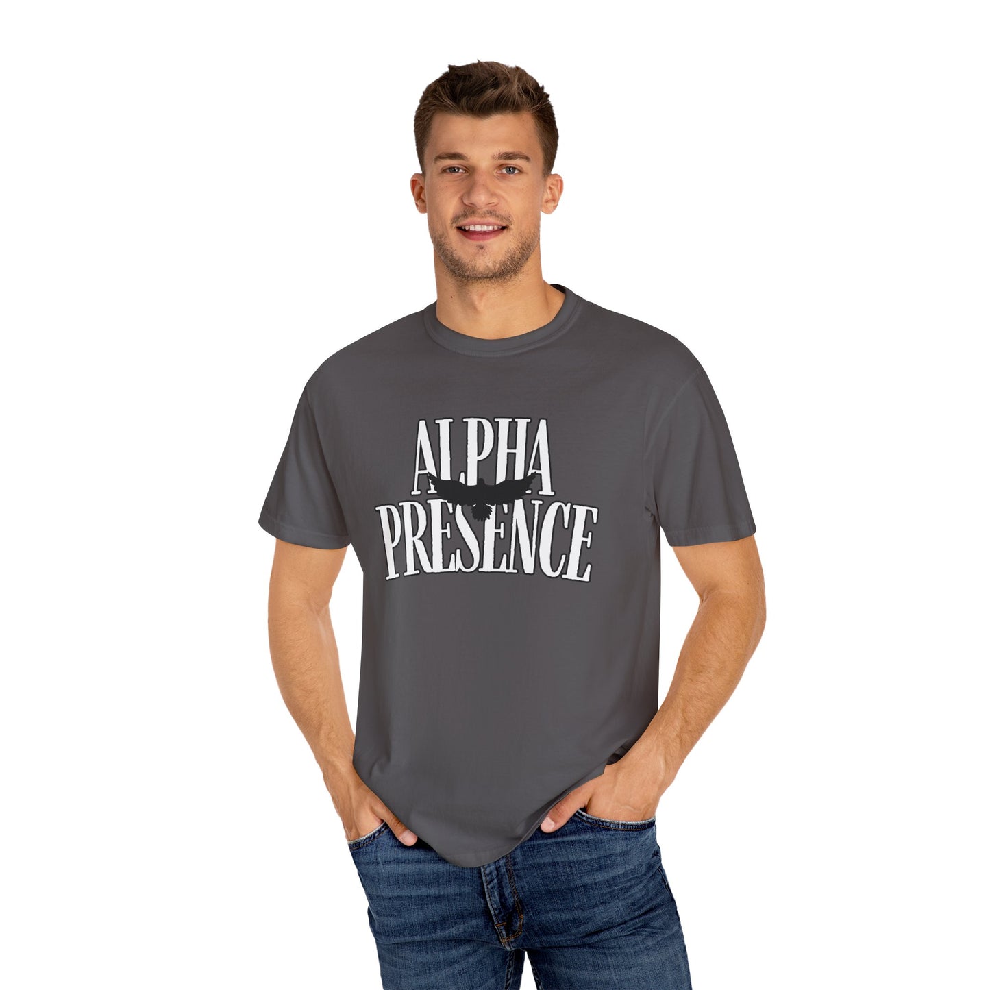 Alpha Presence Unisex Garment-Dyed T-Shirt – Casual Everyday Fit, Streetwear Vibes, Gift for Him or Her, Soft Cotton