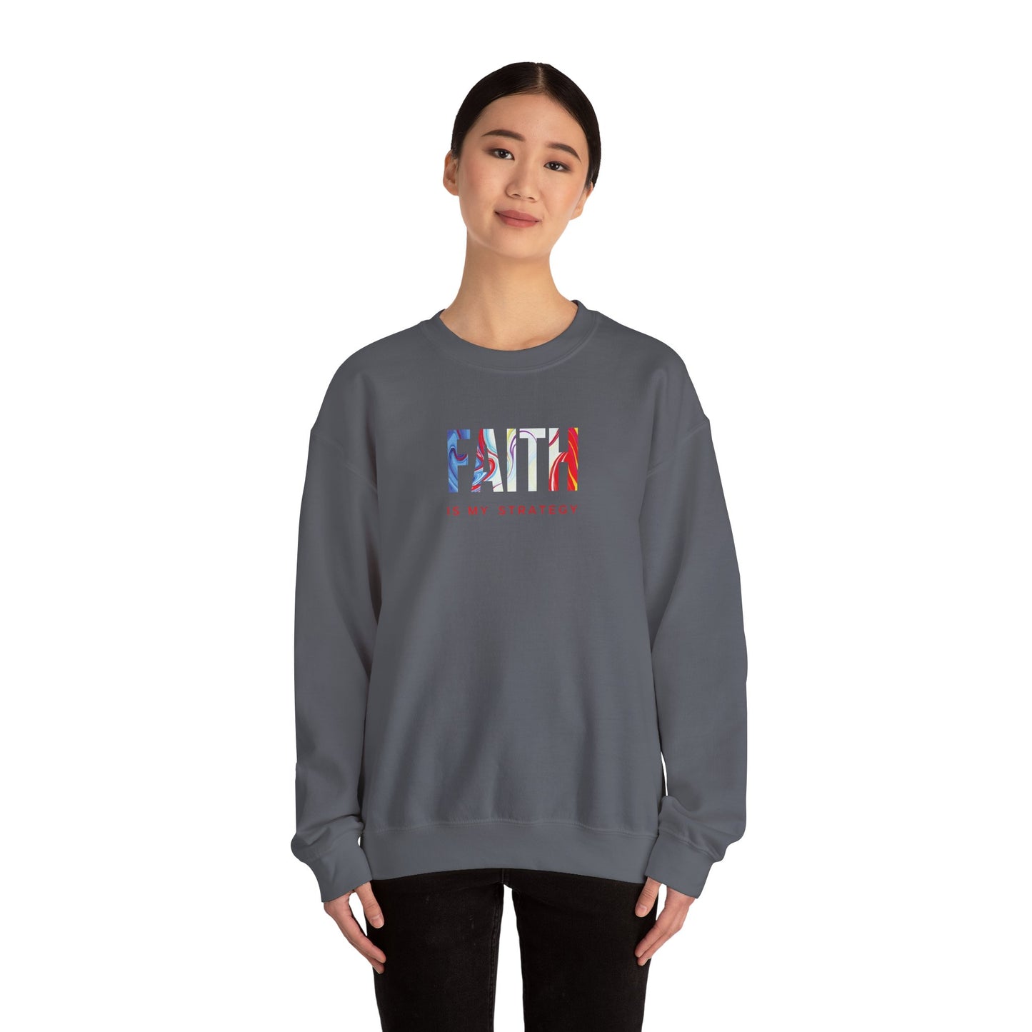 Faith Is My Strategy Crewneck Sweatshirt – Soft & Cozy Unisex Pullover with Inspirational Design for Casual & Everyday Wear