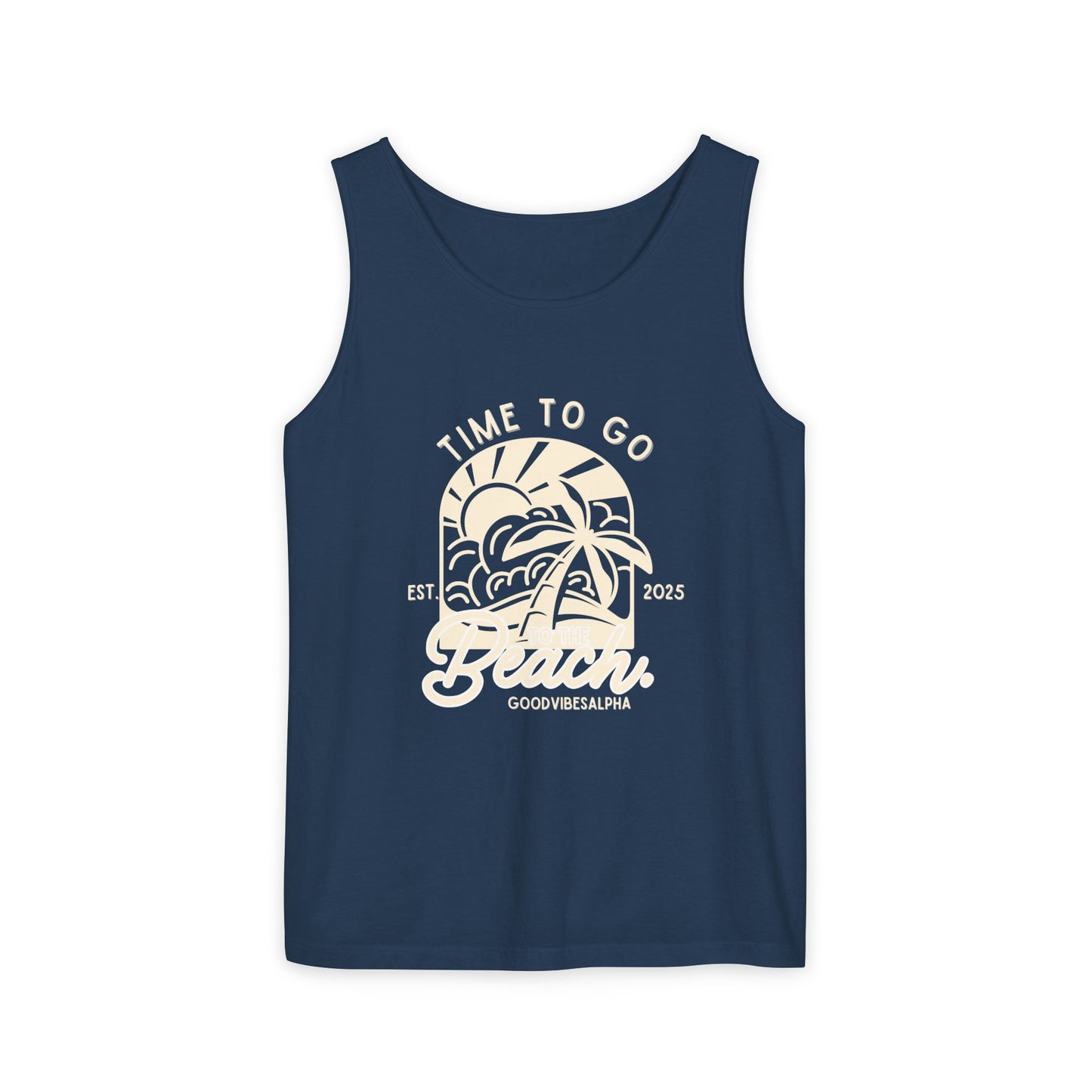Beach Time (Ivory) Unisex Garment-Dyed Tank Top – Summer Fit for Beach Days, Relaxed Casual Wear, Travel Outfit