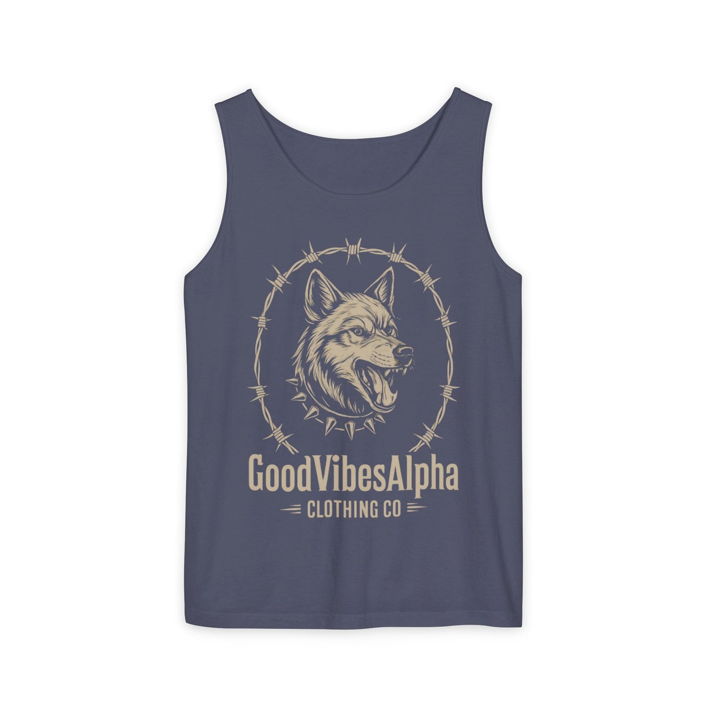 Good Vibes Alpha Wolf Unisex Garment-Dyed Tank Top – Summer Style, Casual Wear, Gifts for Him, Athleisure, Relaxed Fit