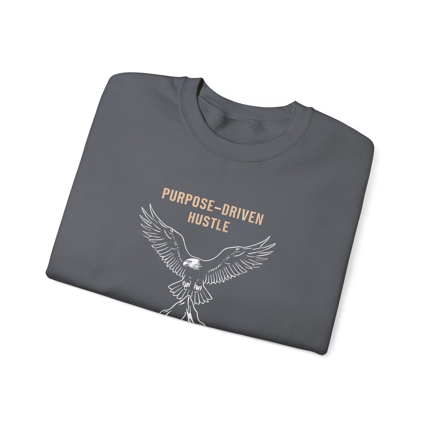 Purpose-Driven Hustle Crewneck Sweatshirt – Eagle on Summit Design, Heavyweight Cotton Blend, Durable & Warm Fleece