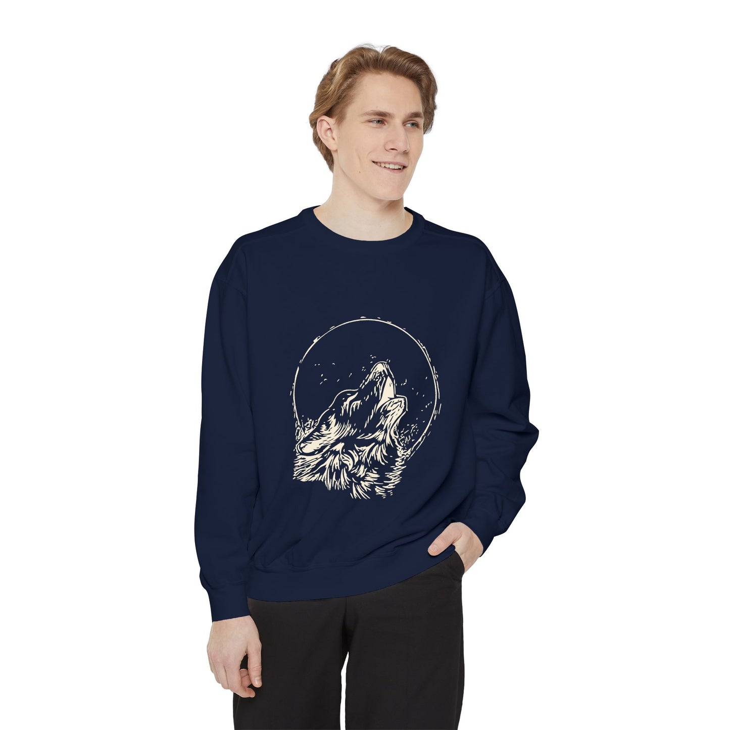 Howling Wolf (Ivory) Unisex Heavyweight Sweatshirt , Soft, Warm & Durable for Everyday Comfort