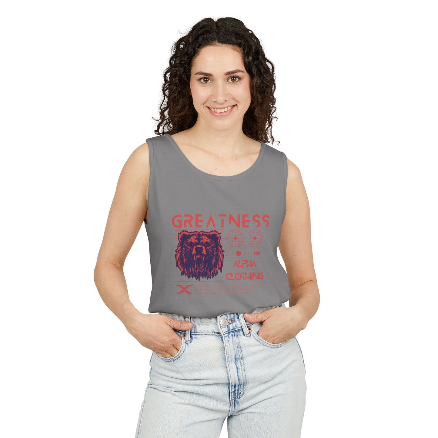 Greatness (Red) Unisex Garment-Dyed Tank Top, Summer Style, Casual Wear, Gifts for Him, Athleisure, Relaxed Fit