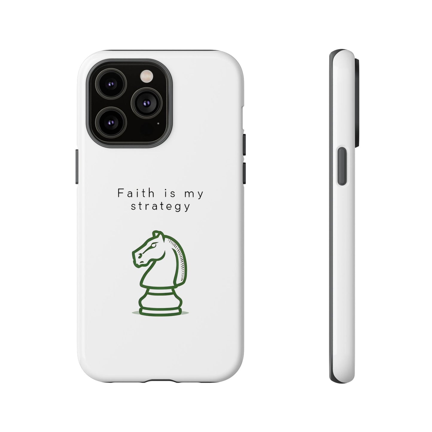 Faith Is My Strategy Phone Case - Knight Chess Piece Design for iPhone 12 to iPhone 16