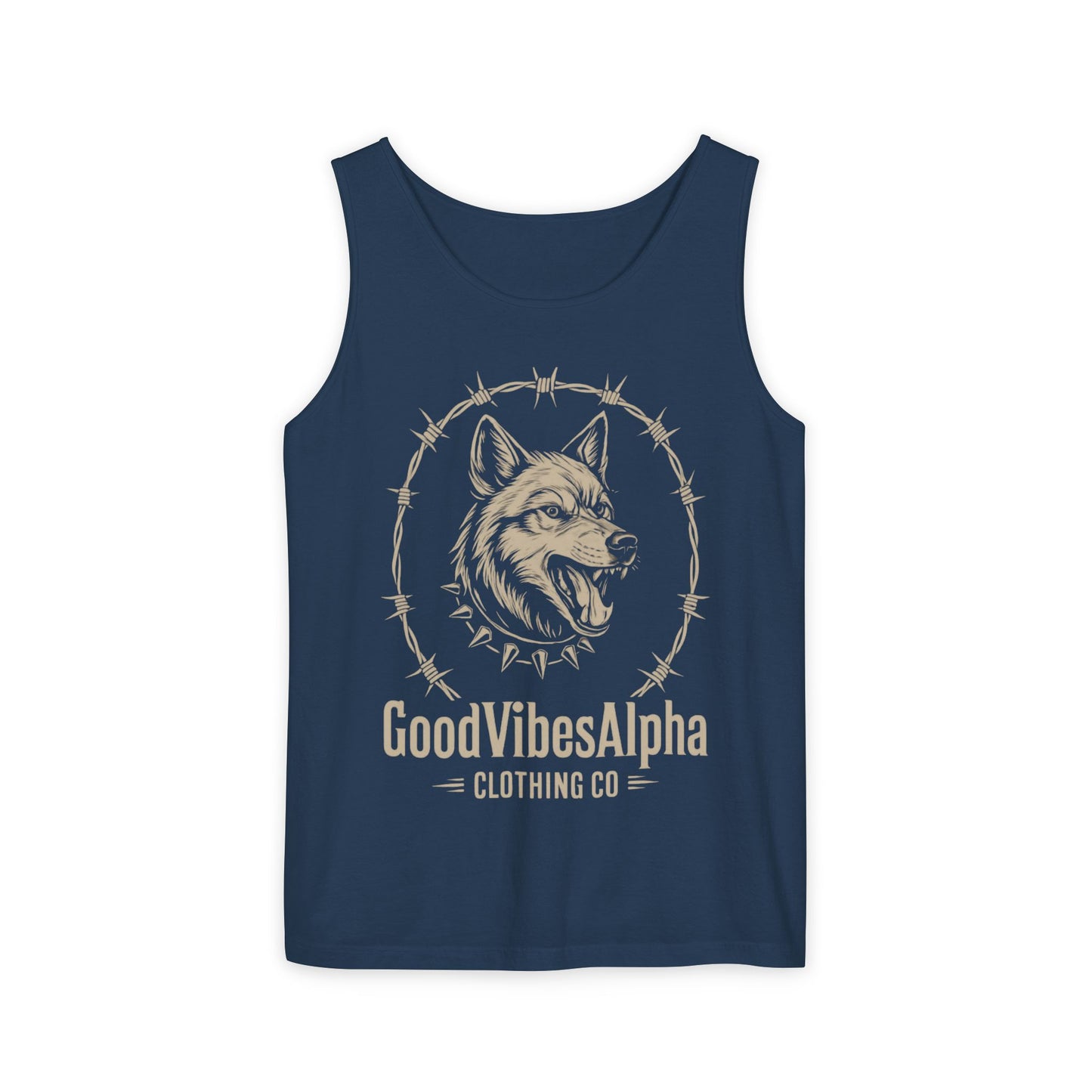 Good Vibes Alpha Wolf Unisex Garment-Dyed Tank Top – Summer Style, Casual Wear, Gifts for Him, Athleisure, Relaxed Fit