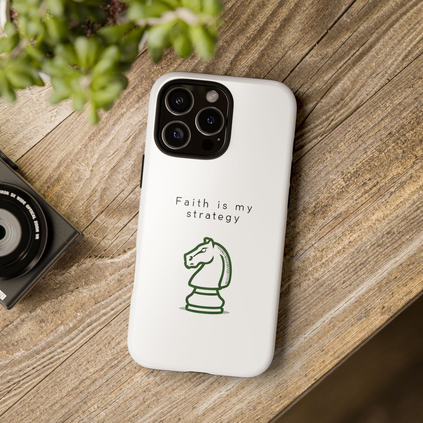 Faith Is My Strategy Phone Case - Knight Chess Piece Design for iPhone 12 to iPhone 16