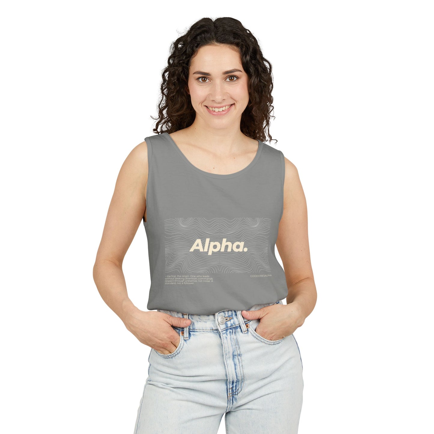 Alpha Waves (Ivory)Unisex Garment-Dyed Tank Top – Summer Fit for Beach Days, Relaxed Casual Wear, Travel Outfit