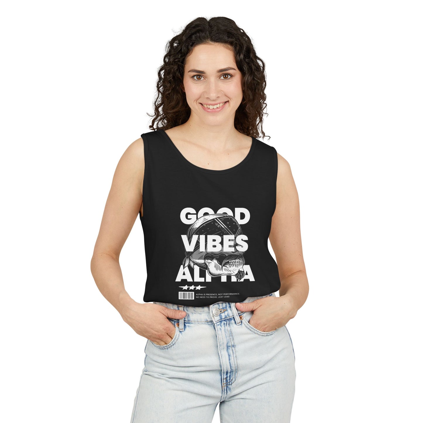 Alpha Presence Unisex Garment-Dyed Tank Top – Summer Fit for Beach Days, Relaxed Casual Wear, Travel Outfit