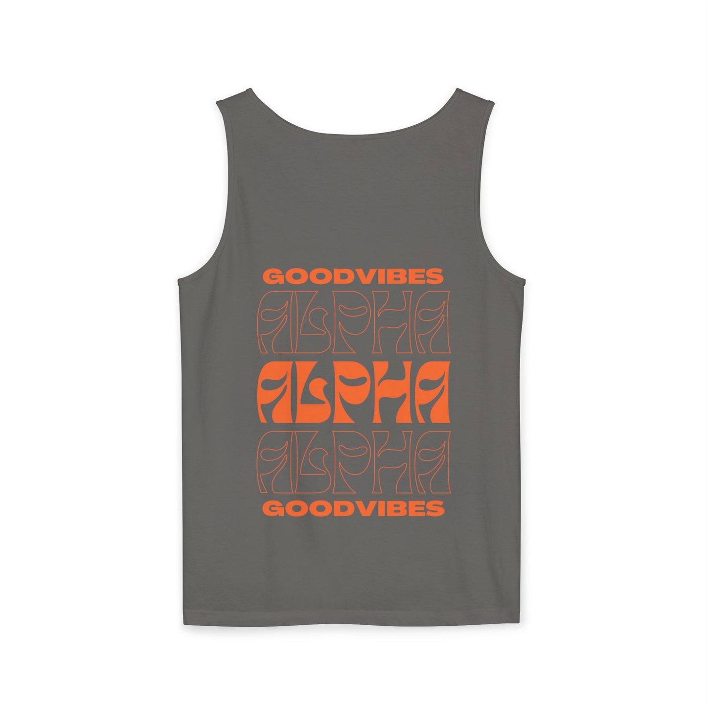 Good Vibes Alpha Orange Unisex Garment-Dyed Tank Top – Summer Style, Casual Wear, Gifts for Him, Athleisure, Relaxed Fit