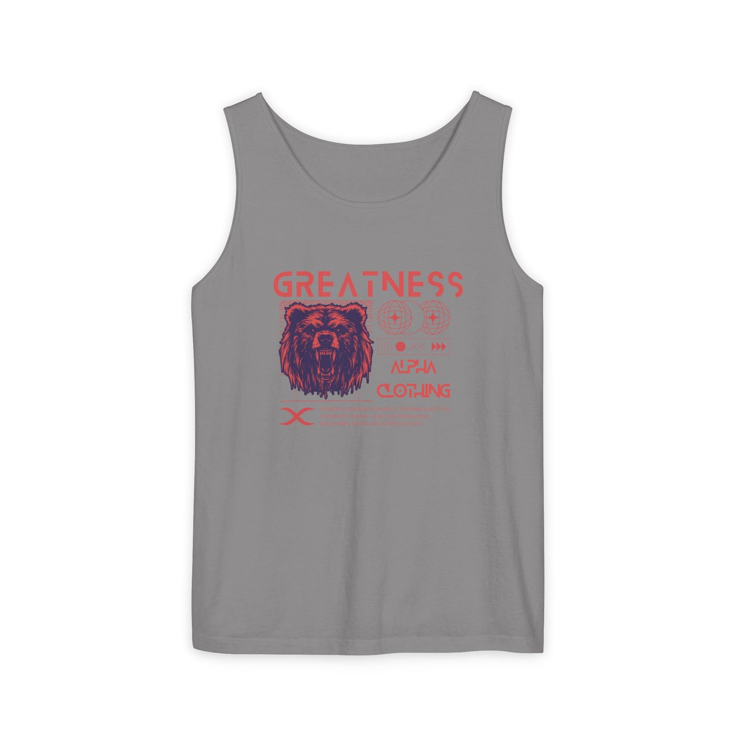 Greatness (Red) Unisex Garment-Dyed Tank Top, Summer Style, Casual Wear, Gifts for Him, Athleisure, Relaxed Fit