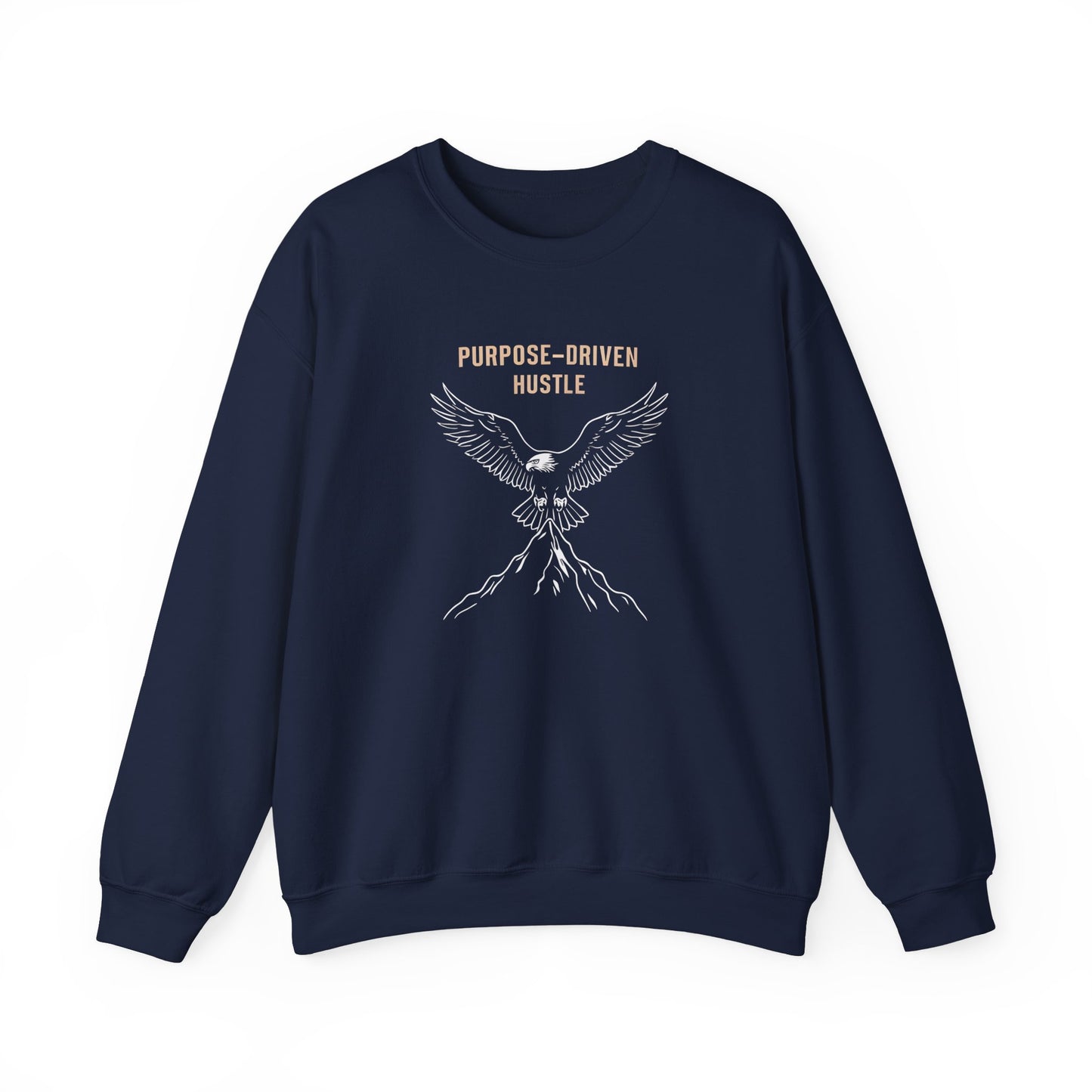 Purpose-Driven Hustle Crewneck Sweatshirt – Eagle on Summit Design, Heavyweight Cotton Blend, Durable & Warm Fleece