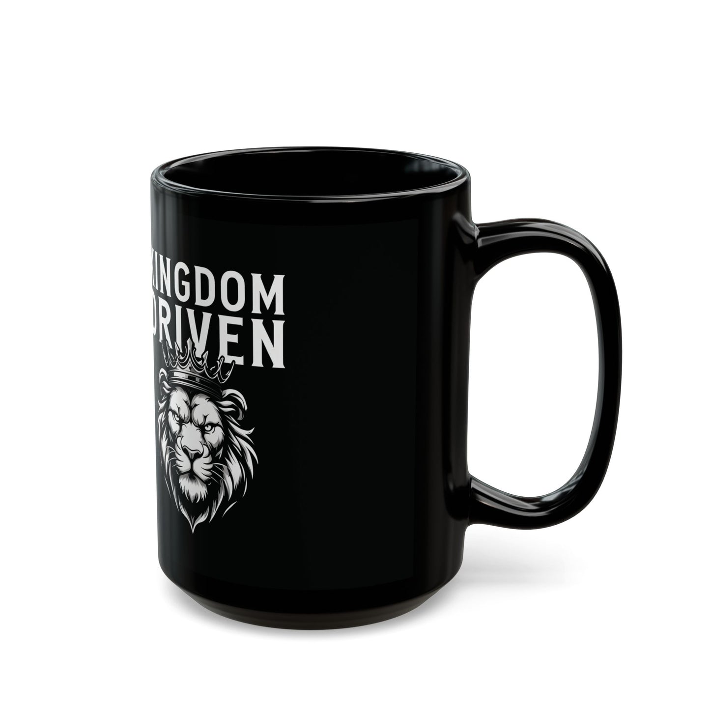 Kingdom Driven Black Ceramic Mug – Inspirational Lion Design – Christian Leadership Coffee Cup – 11oz & 15oz