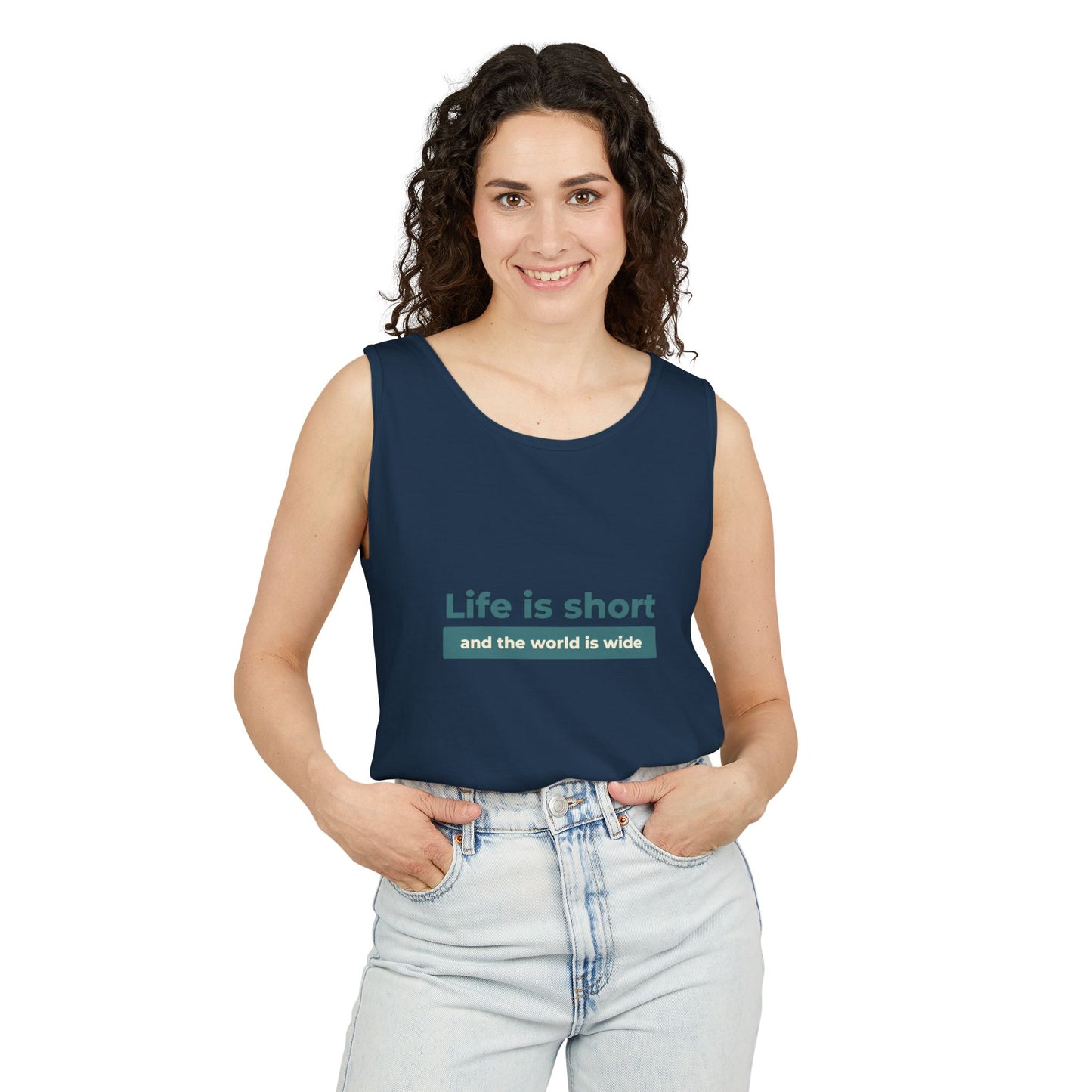 Life Is Short Unisex Garment-Dyed Tank Top, Summer Style, Casual Wear, Gifts for Him, Athleisure, Relaxed Fit